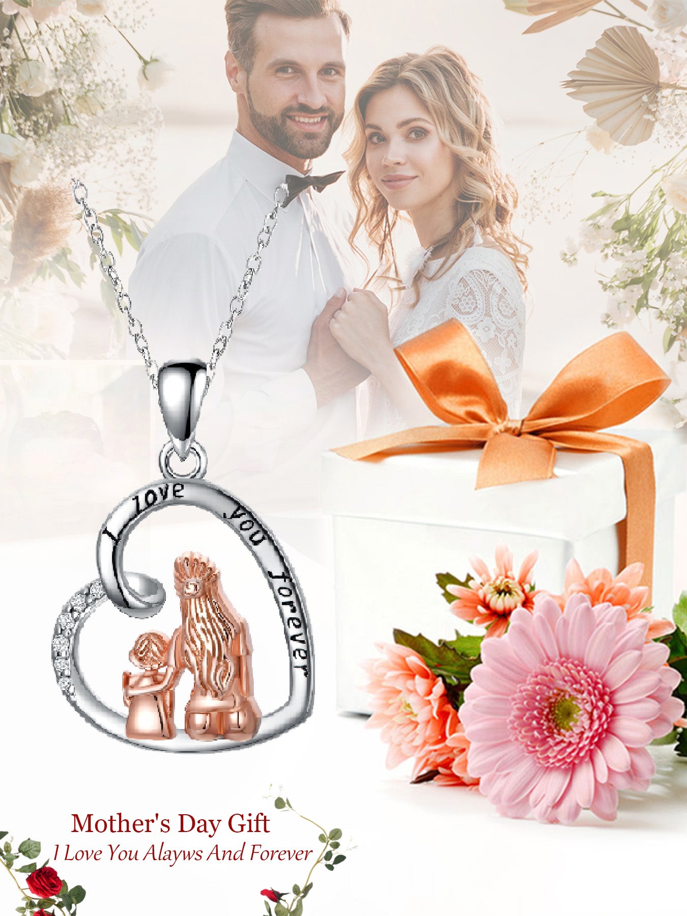 Unique design heart shaped necklace with rose bear gift box, women's pendant necklace, women's jewelry gift, women's necklace for mother's day, anniversary gift for mom grandma, mother's day gift, party fashion jewelry, mom women's necklace, anniversary g