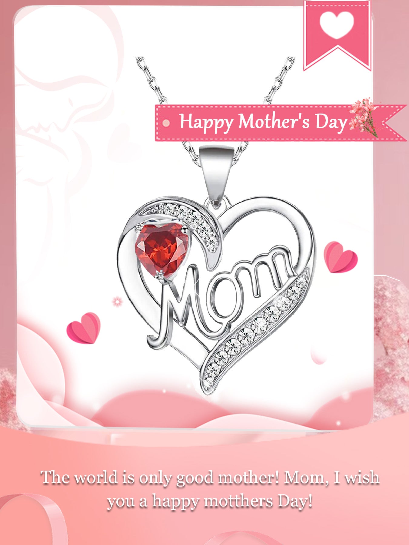 Double heart love design pendant necklace, women's mother necklace, women's rose gift box necklace, Mother's Day gift, holiday gift for mother, grandmother, anniversary gift, gift for wife, Mother's Day gift for mother, jewelry birthday gift for women