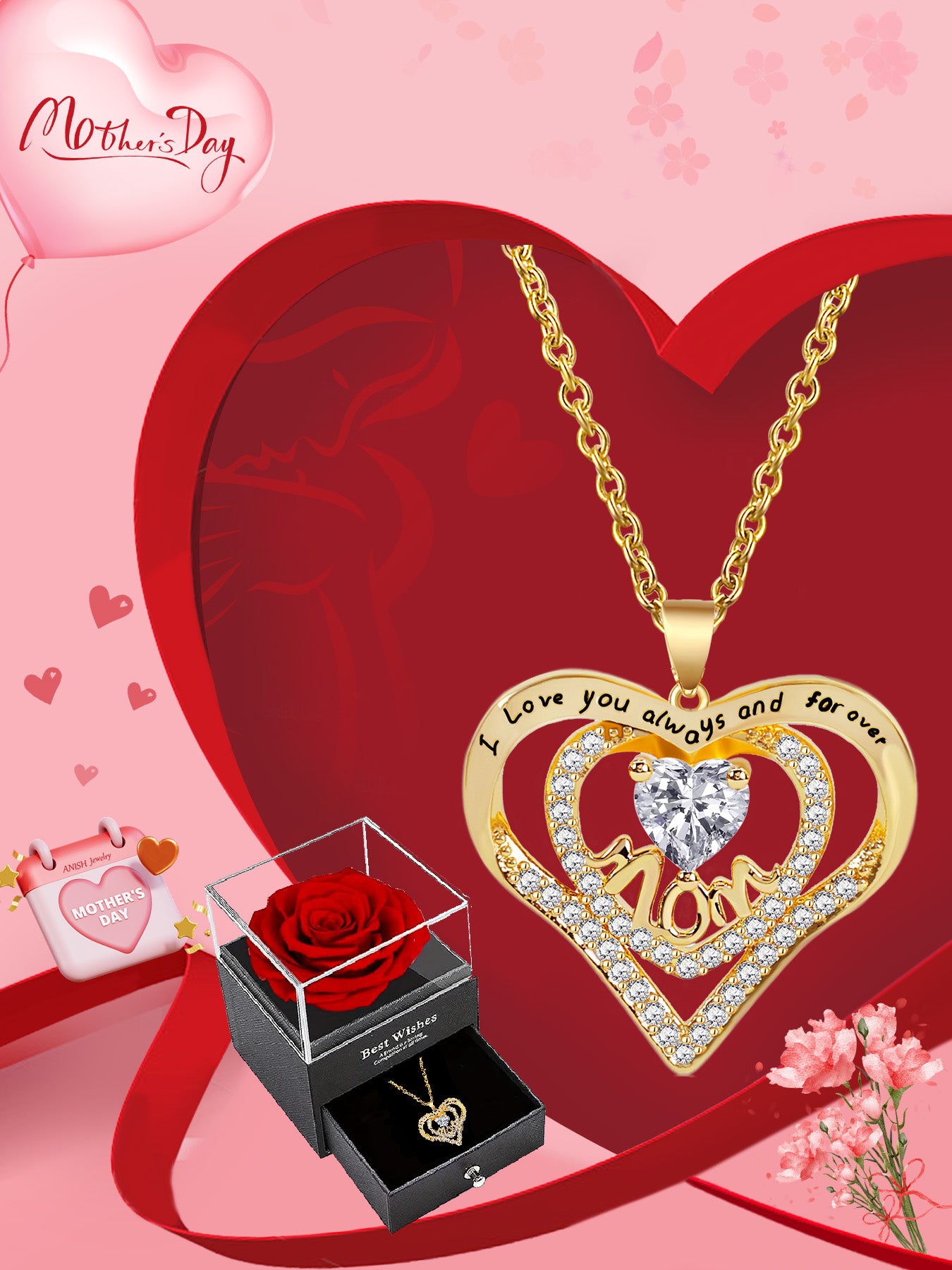 Exquisite mom design heart-shaped necklace, anniversary gift for mom and grandma, Mother's Day gift, party fashion jewelry, mom women's necklace, gift for girlfriend, mother and wife, anniversary gift, women's mother necklace, women's jewelry gift