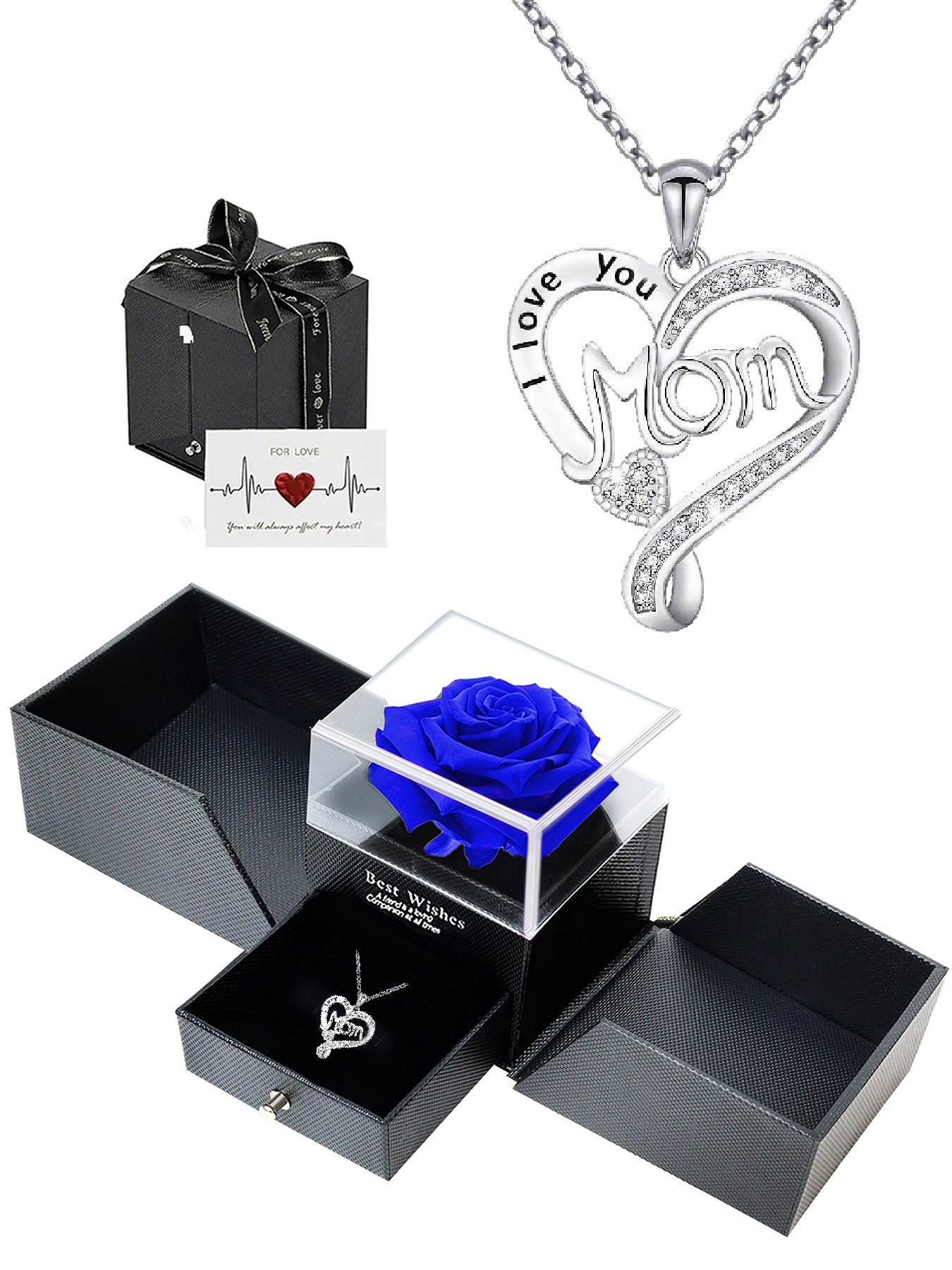 Mom style double heart necklace with eternal rose gift box, women's pendant necklace, women's jewelry gifts, mother's day women's necklace, anniversary gifts for mom and grandma, mother's day gifts, party fashion jewelry, mom women's necklace, anniversary