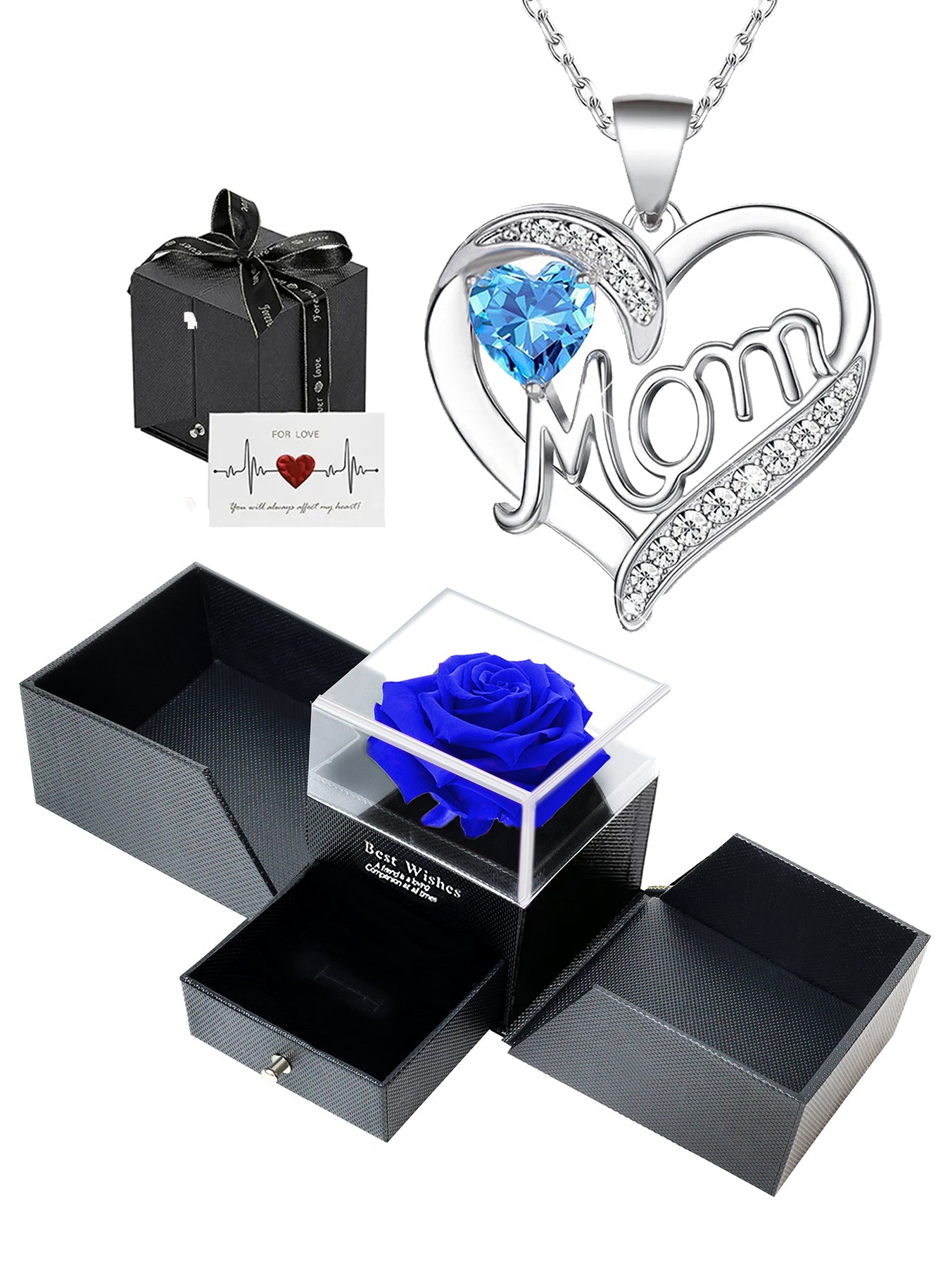 Double Heart Love Simple Pendant Necklace Double Door Rose Gift Box, Women's Mother's Necklace, Women's Rose Gift Box Necklace, Mother's Day Gift, Holiday Gift for Mom and Grandma, Gift for Wife, Mother's Day Gift for Mom, Jewelry Birthday Gift for Women,