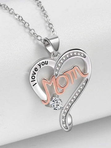 Hollow design double heart necklace mom style with romantic rose apple gift box, women's jewelry gift, mother's day women's necklace, anniversary gift for mom and grandma, mother's day gift, party fashion jewelry, mom women's necklace, anniversary gift fo