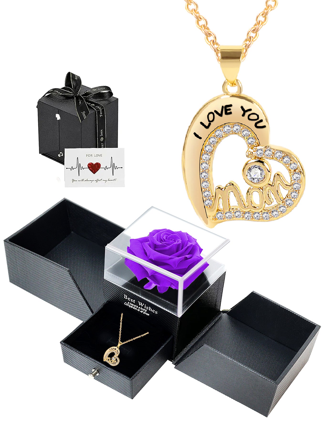 Simple and unique love necklace design with eternal rose gift box, mother's holiday gift, mother women's necklace, female holiday gift, party fashion jewelry, Valentine's Day Thanksgiving anniversary gift, women's jewelry gift, gift for girlfriend mother