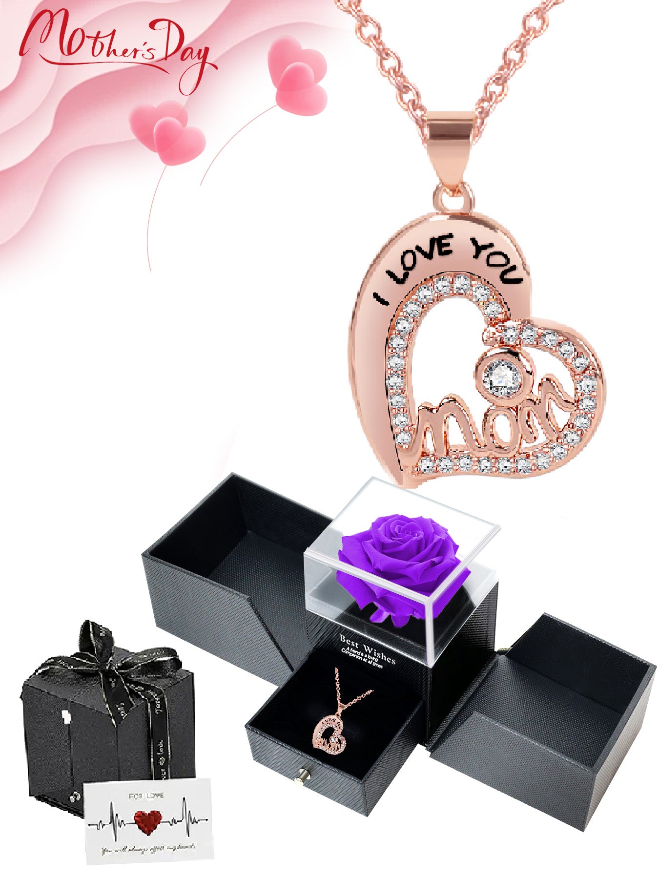 Simple and unique love necklace design with eternal rose gift box, mother's holiday gift, mother women's necklace, female holiday gift, party fashion jewelry, Valentine's Day Thanksgiving anniversary gift, women's jewelry gift, gift for girlfriend mother
