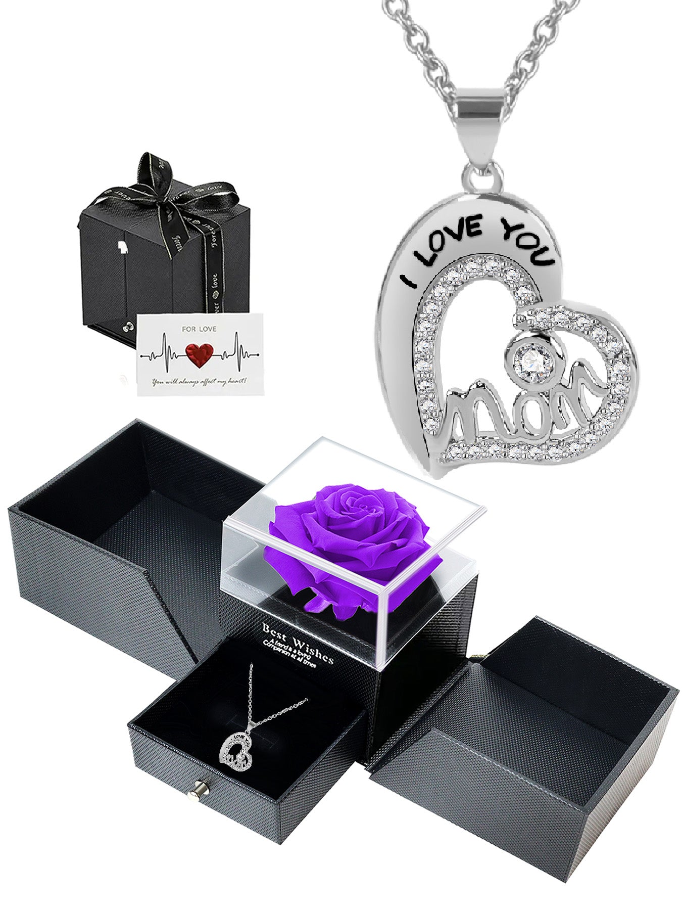 Simple and unique love necklace design with eternal rose gift box, mother's holiday gift, mother women's necklace, female holiday gift, party fashion jewelry, Valentine's Day Thanksgiving anniversary gift, women's jewelry gift, gift for girlfriend mother