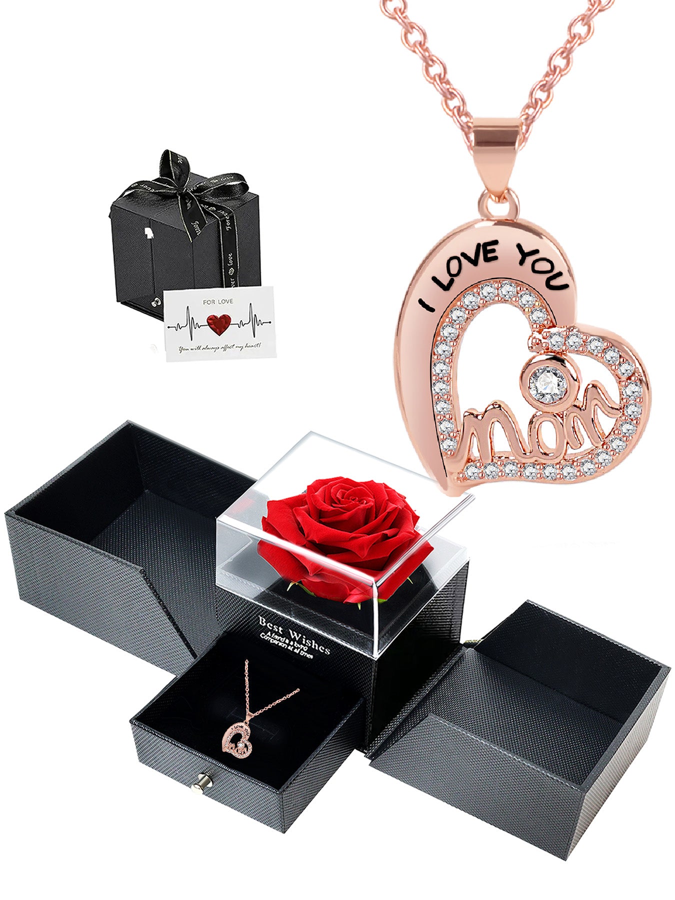 Simple and unique love necklace design with eternal rose gift box, mother's holiday gift, mother women's necklace, female holiday gift, party fashion jewelry, Valentine's Day Thanksgiving anniversary gift, women's jewelry gift, gift for girlfriend mother