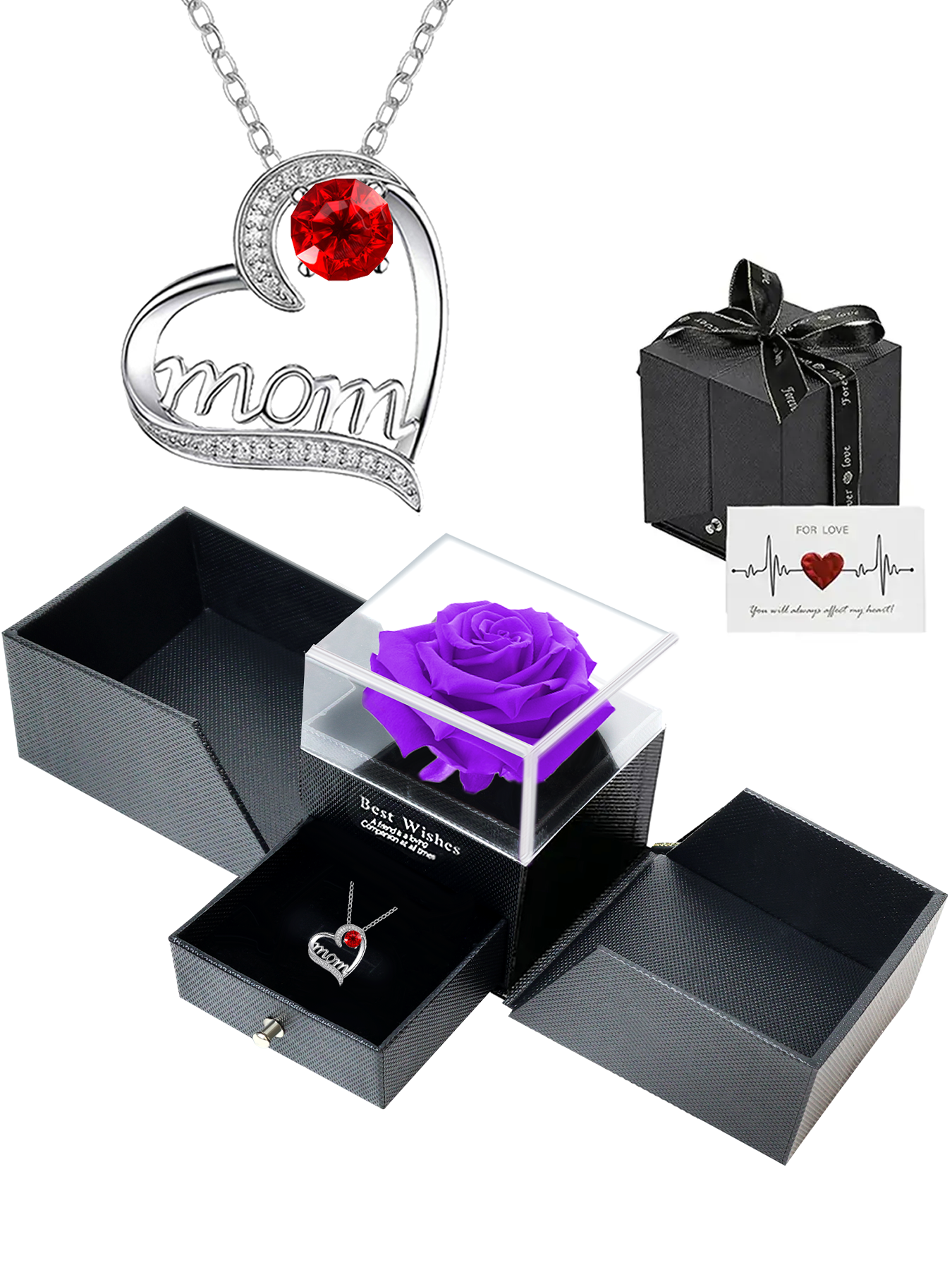 MOM all-match love necklace with double-door rose gift box, heart-shaped necklace for women, Mother's Day jewelry gift, women's necklace, daily holiday gift, anniversary gift, women's jewelry gift, gift for mother and wife