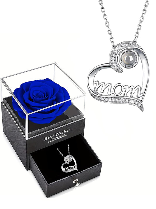 Heart-shaped projection necklace in one hundred languages with exquisite gift box, women's mother necklace, Mother's Day gift, holiday gift for mother and grandmother, anniversary gift, gift for wife, Mother's Day gift for mother, birthday gift for wome