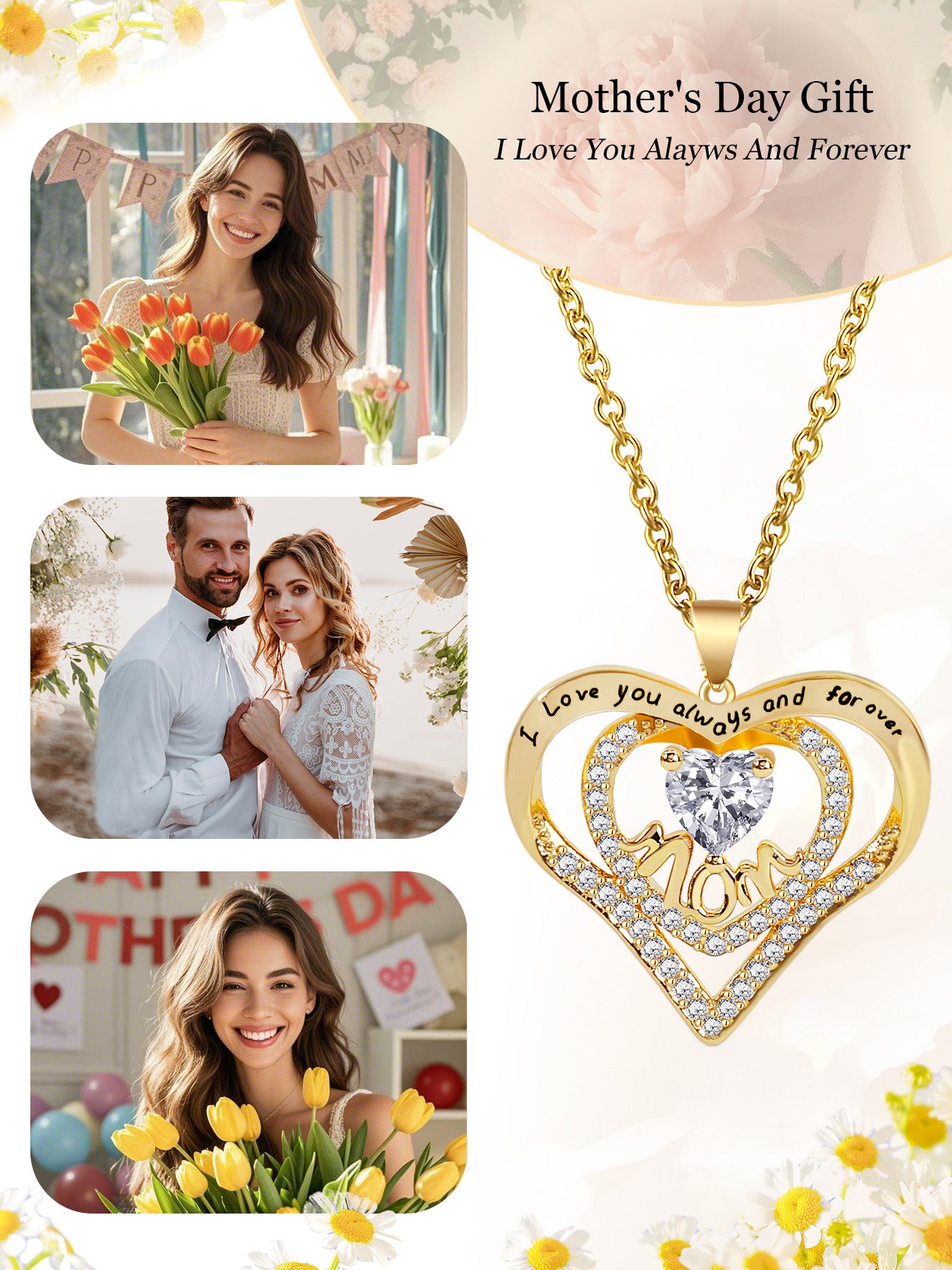 Romantic heart-shaped necklace mom design, anniversary gift for mom and grandma, Mother's Day gift, party fashion jewelry, mom women's necklace, gift for girlfriend, mother and wife, anniversary gift, women's mother necklace, women's jewelry gift