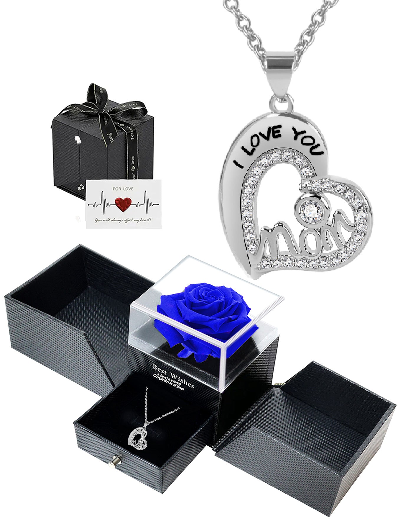 Simple and unique love necklace design with eternal rose gift box, mother's holiday gift, mother women's necklace, female holiday gift, party fashion jewelry, Valentine's Day Thanksgiving anniversary gift, women's jewelry gift, gift for girlfriend mother