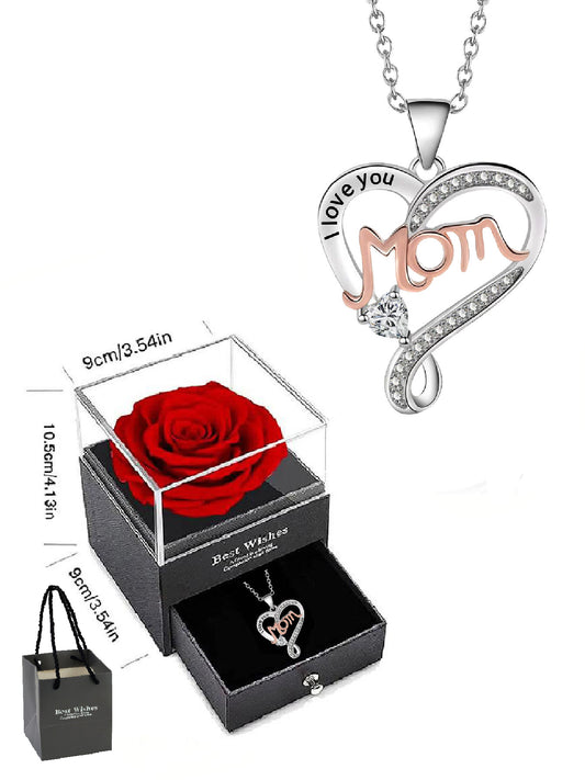 Double heart necklace mom style with eternal rose gift box, women's pendant necklace, women's jewelry gift, mother's day women's necklace, anniversary gift for mom and grandma, mother's day gift, party fashion jewelry, mom women's necklace, anniversary gi