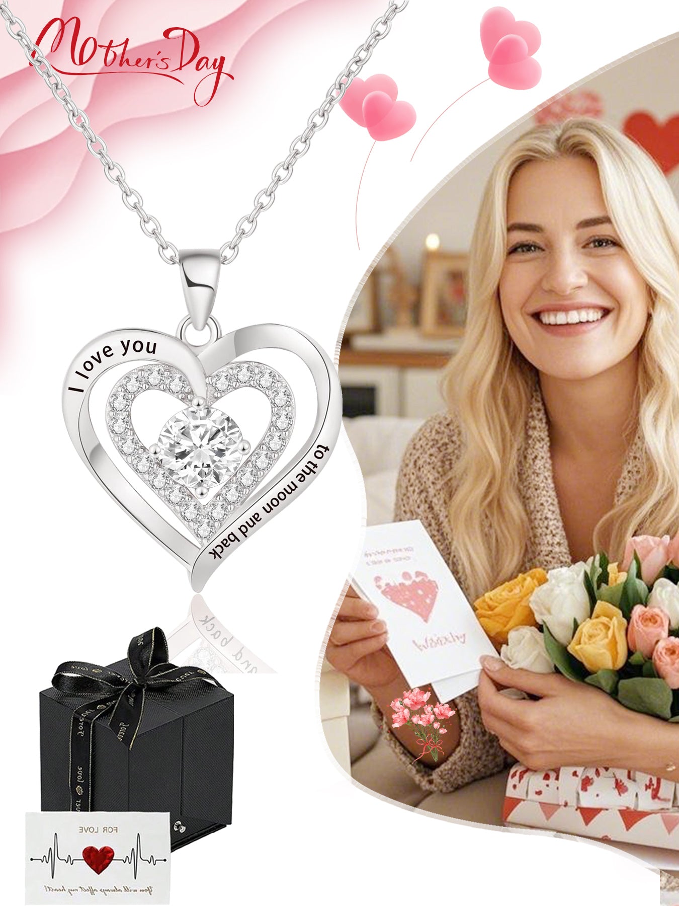 Mother's Day Gifts Jewelry Heart Shaped Necklace Exquisite Women's Necklace Love Pendant Necklace Jewelry Gifts Necklace for Grandmother, Grandma, Mom, Daughter, Lover Birthday/Christmas/Mother's Day/Graduation Ceremony/Wedding Gifts for Mom Women's Mom N