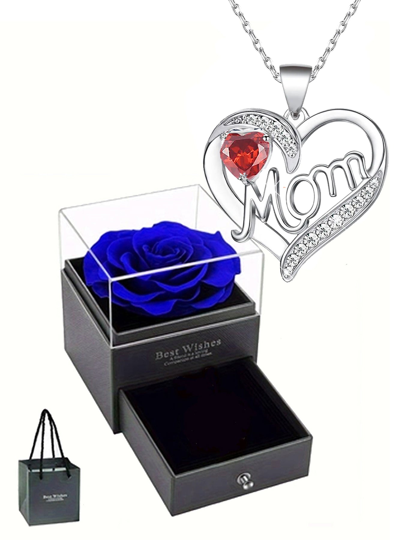 Double heart love design pendant necklace, women's mother necklace, women's rose gift box necklace, Mother's Day gift, holiday gift for mother, grandmother, anniversary gift, gift for wife, Mother's Day gift for mother, jewelry birthday gift for women