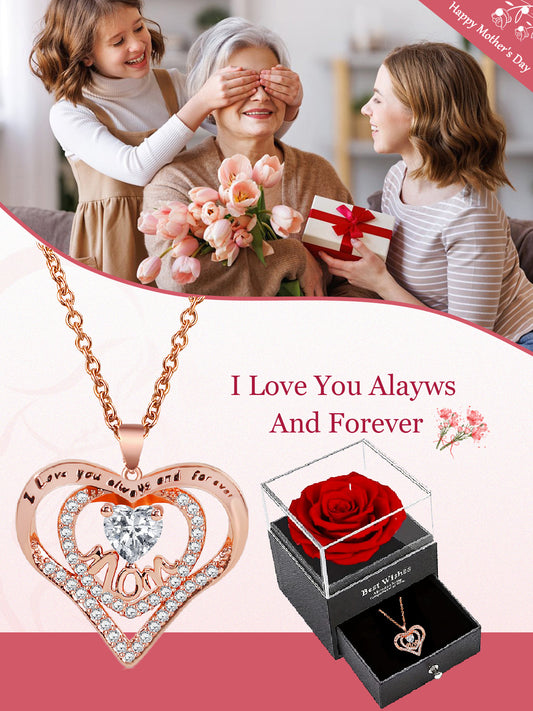 Exquisite mom design heart-shaped necklace, anniversary gift for mom and grandma, Mother's Day gift, party fashion jewelry, mom women's necklace, gift for girlfriend, mother and wife, anniversary gift, women's mother necklace, women's jewelry gift