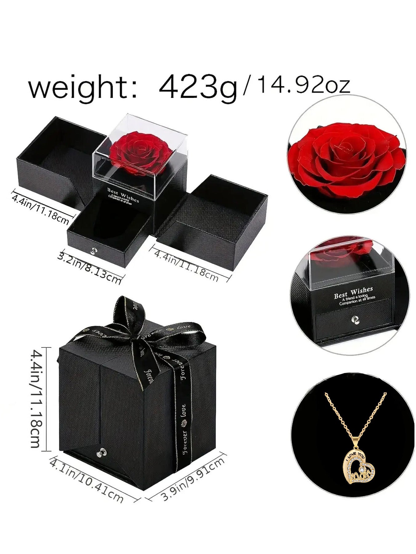 Simple and unique love necklace design with eternal rose gift box, mother's holiday gift, mother women's necklace, female holiday gift, party fashion jewelry, Valentine's Day Thanksgiving anniversary gift, women's jewelry gift, gift for girlfriend mother