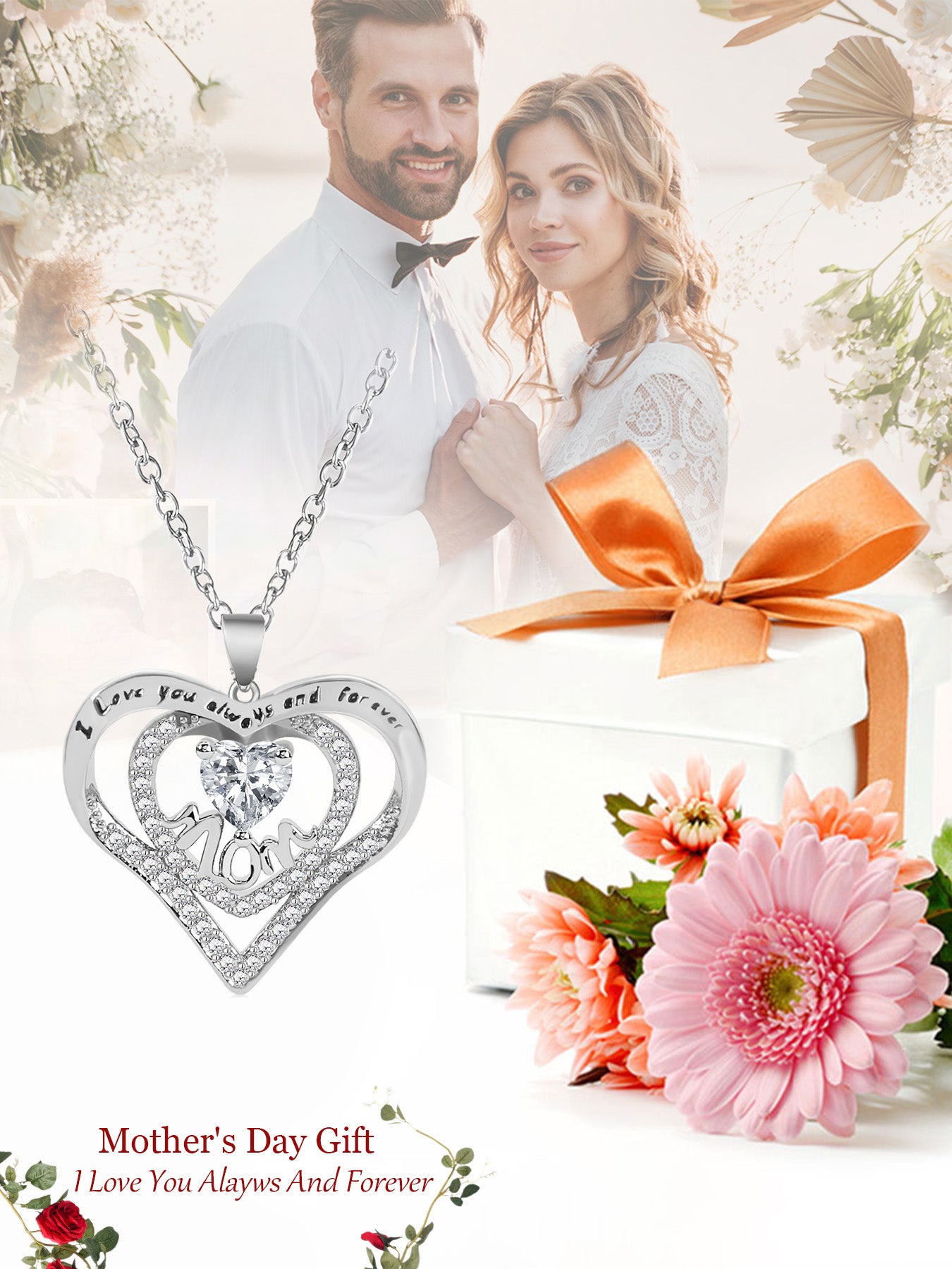 Romantic heart-shaped necklace mom design, anniversary gift for mom and grandma, Mother's Day gift, party fashion jewelry, mom women's necklace, gift for girlfriend, mother and wife, anniversary gift, women's mother necklace, women's jewelry gift