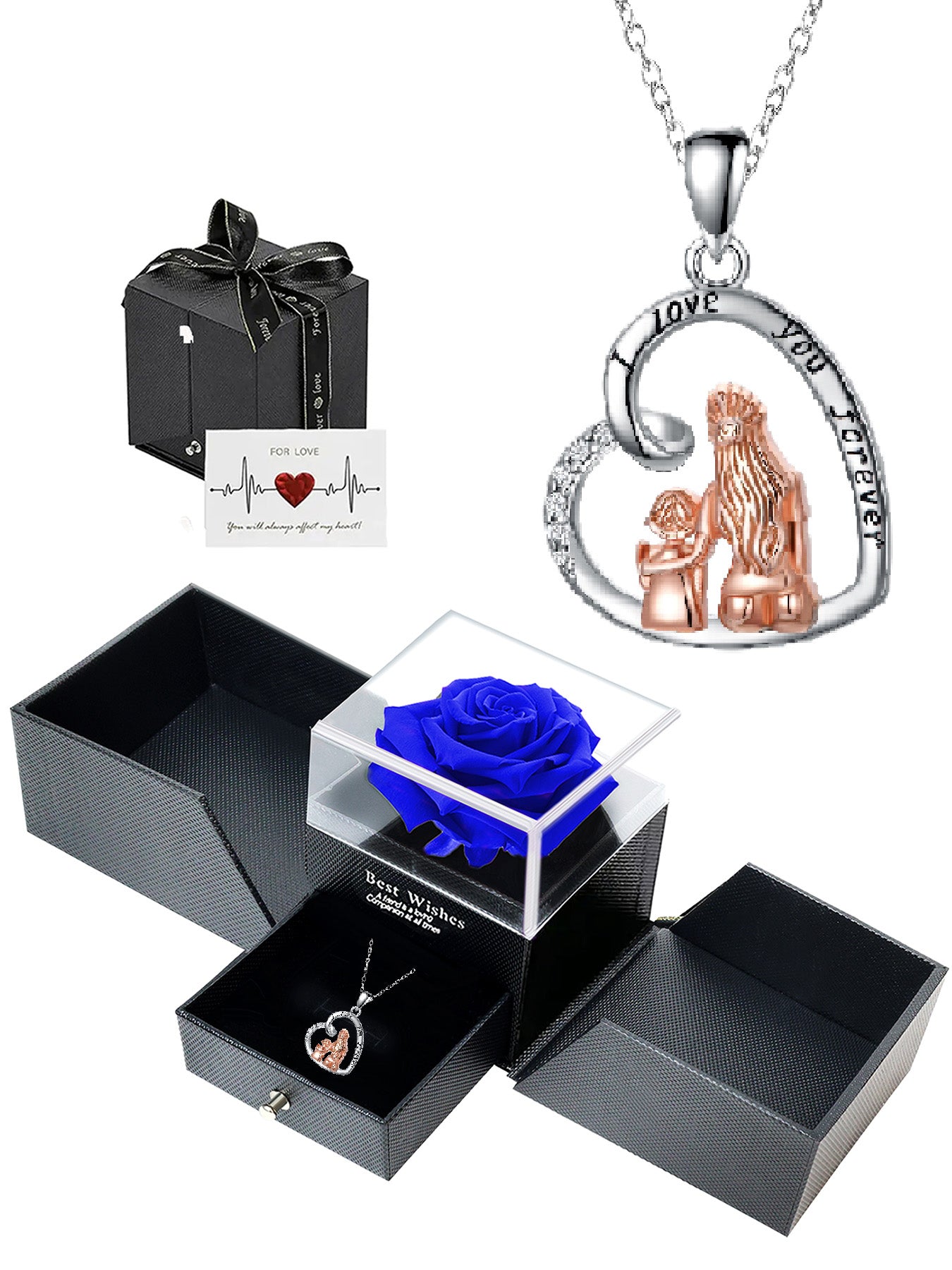 Personalized design heart-shaped necklace with double door rose gift box, women's pendant necklace, women's necklace for Mother's Day, anniversary gift for mom and grandma, Mother's Day gift, party fashion jewelry, mother's necklace, anniversary gift, wom