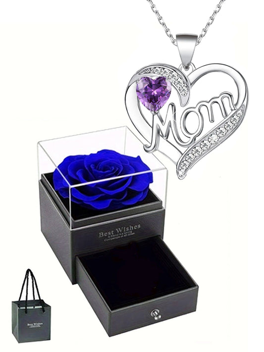 Double heart love design pendant necklace, women's mother necklace, women's rose gift box necklace, Mother's Day gift, holiday gift for mother, grandmother, anniversary gift, gift for wife, Mother's Day gift for mother, jewelry birthday gift for women