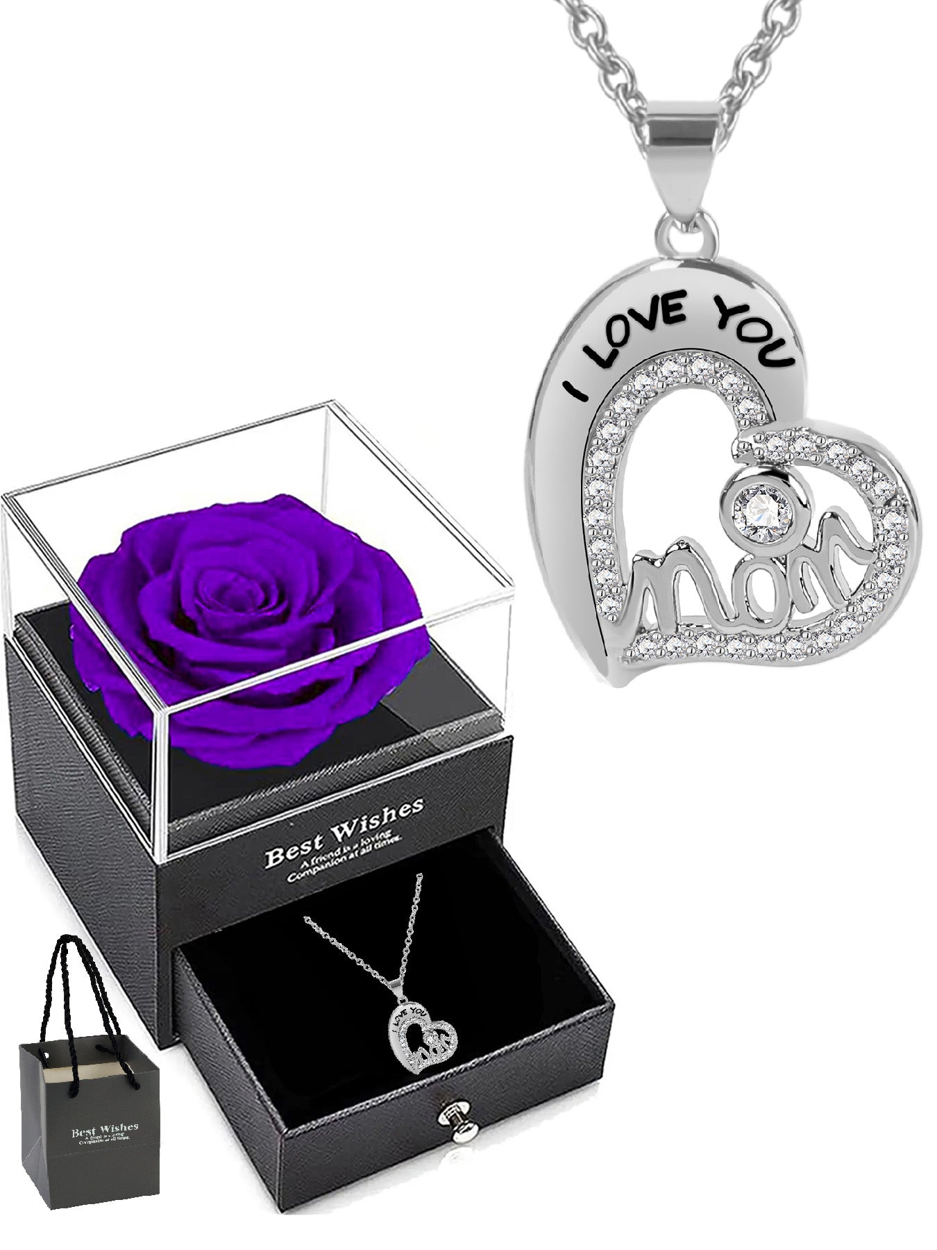 Unique love pendant necklace design with romantic rose gift box, mother's holiday gift, mother women's necklace, women's holiday gift, party fashion jewelry, Valentine's Day Thanksgiving anniversary gift, women's jewelry gift, gift for girlfriend mother w