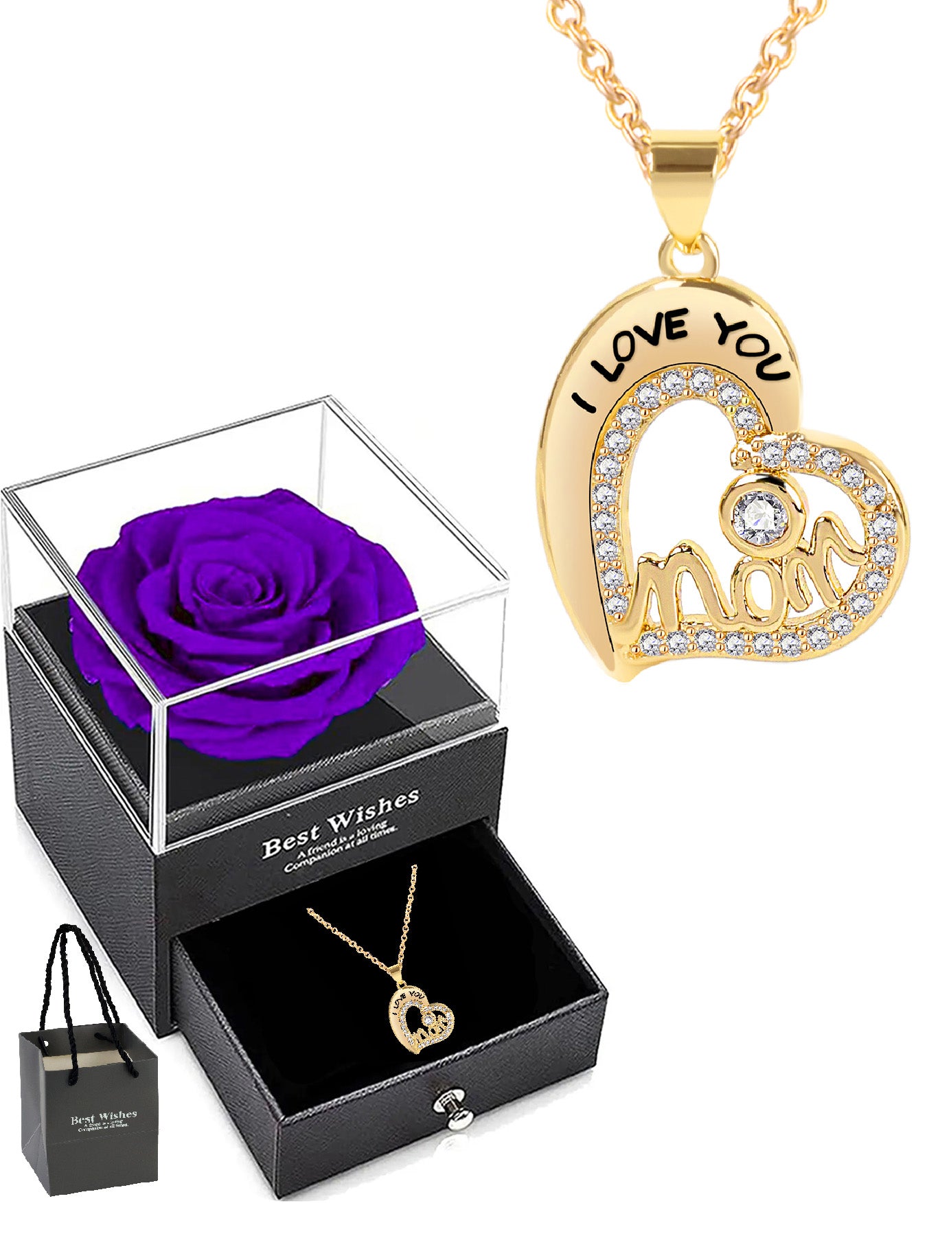 Unique love pendant necklace design with romantic rose gift box, mother's holiday gift, mother women's necklace, women's holiday gift, party fashion jewelry, Valentine's Day Thanksgiving anniversary gift, women's jewelry gift, gift for girlfriend mother w