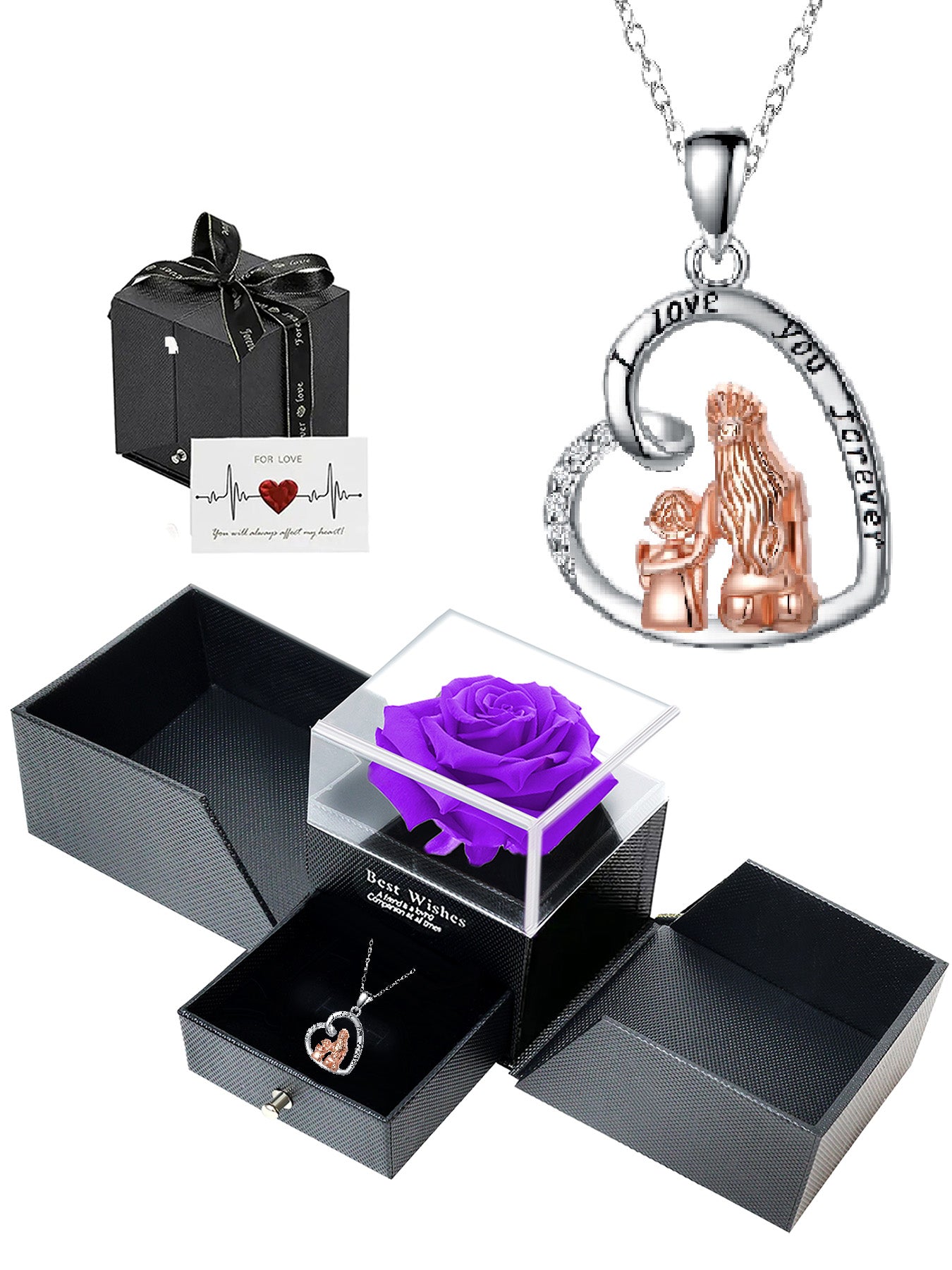 Personalized design heart-shaped necklace with double door rose gift box, women's pendant necklace, women's necklace for Mother's Day, anniversary gift for mom and grandma, Mother's Day gift, party fashion jewelry, mother's necklace, anniversary gift, wom