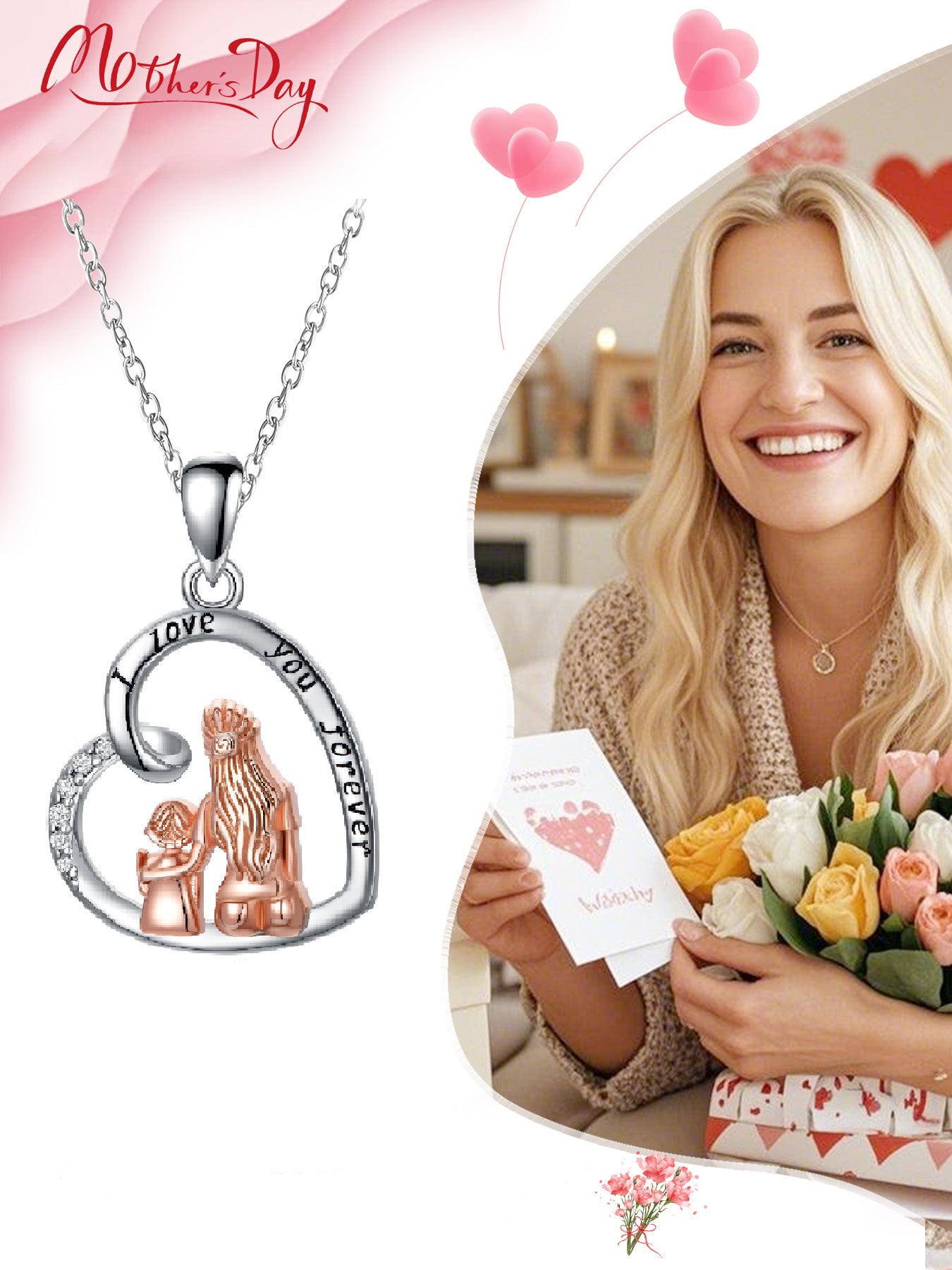 Beautiful design heart necklace with rose gift box, women's charm necklace, women's necklace for mother's day, anniversary gift for mom grandma, mother's day gift, party fashion jewelry, women's necklace for mom, anniversary gift, women's mom necklace, wo