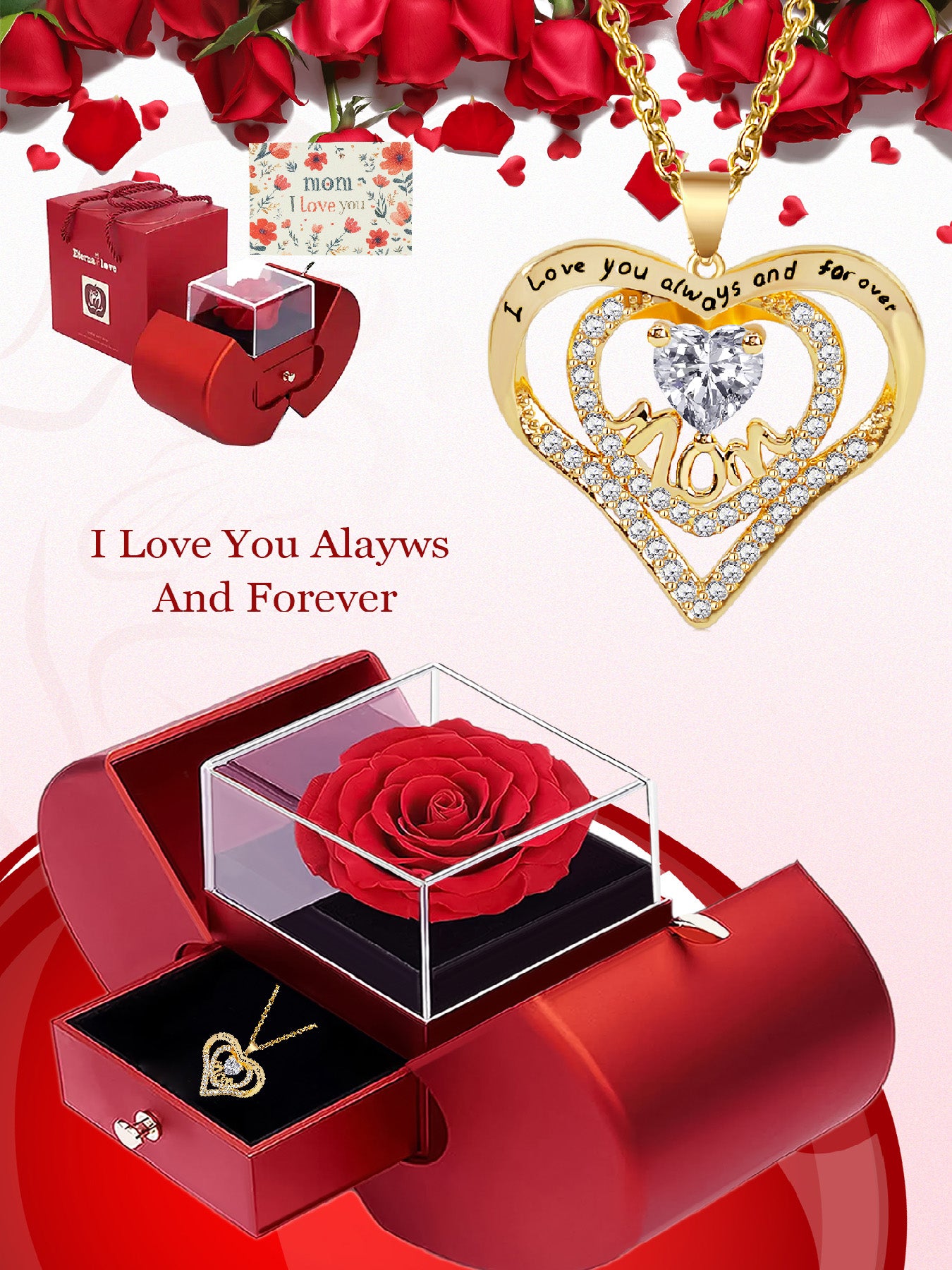 Romantic heart-shaped necklace mom design, anniversary gift for mom and grandma, Mother's Day gift, party fashion jewelry, mom women's necklace, gift for girlfriend, mother and wife, anniversary gift, women's mother necklace, women's jewelry gift