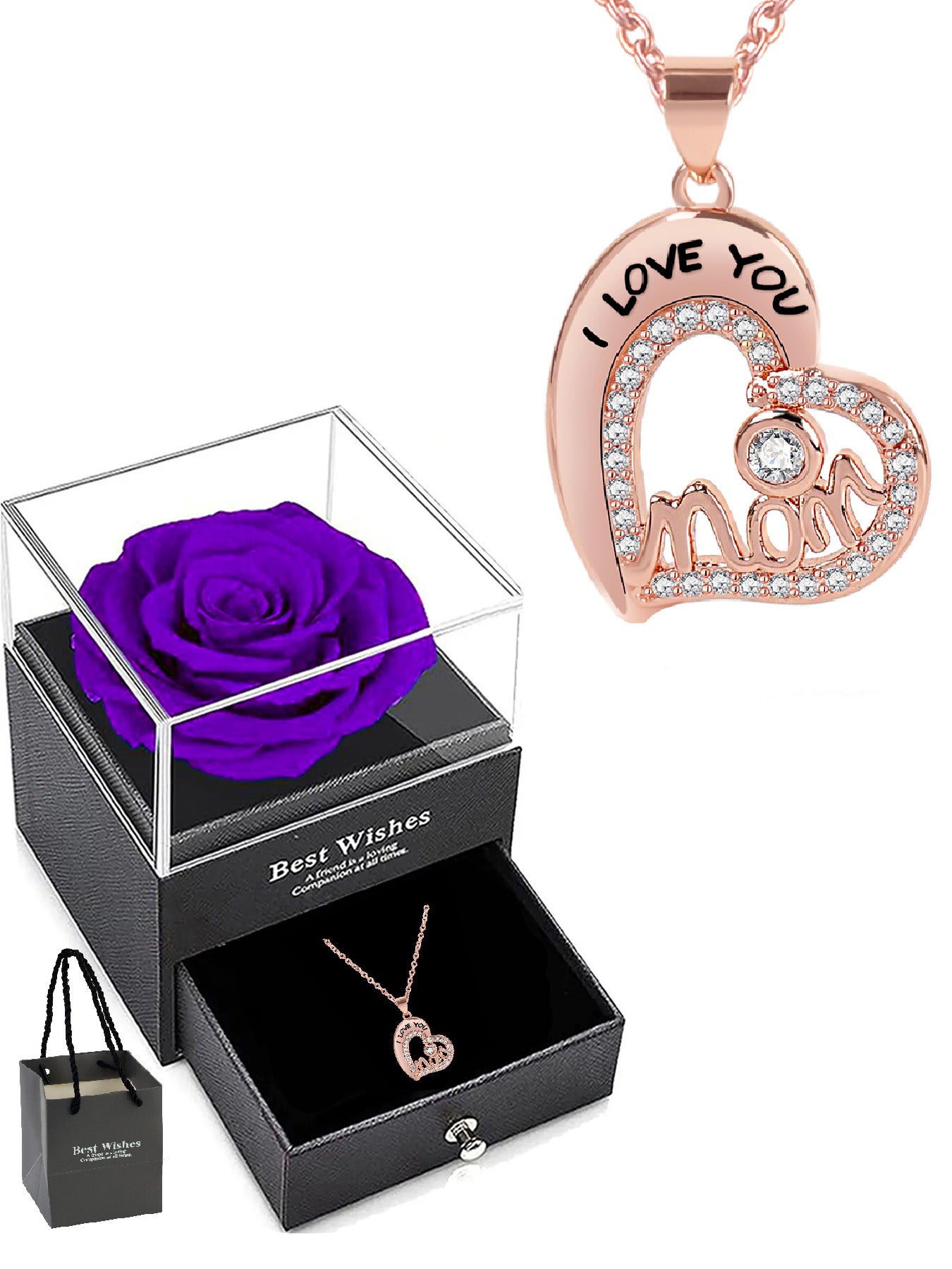 Unique love pendant necklace design with romantic rose gift box, mother's holiday gift, mother women's necklace, women's holiday gift, party fashion jewelry, Valentine's Day Thanksgiving anniversary gift, women's jewelry gift, gift for girlfriend mother w