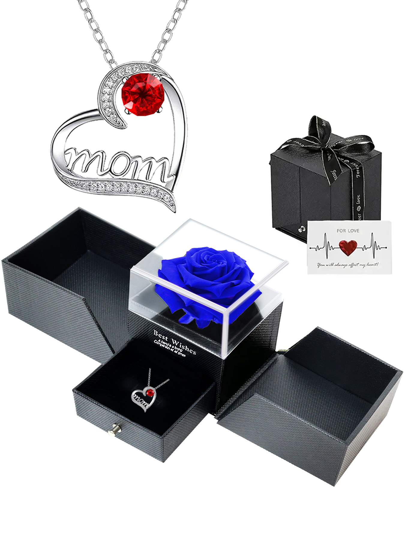 MOM all-match love necklace with double-door rose gift box, heart-shaped necklace for women, Mother's Day jewelry gift, women's necklace, daily holiday gift, anniversary gift, women's jewelry gift, gift for mother and wife