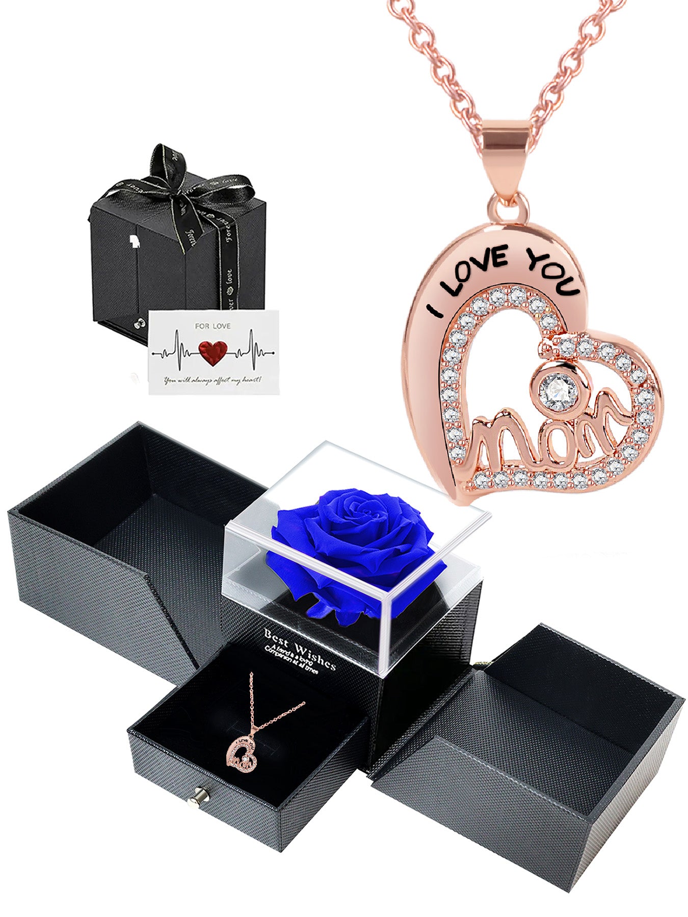 Simple and unique love necklace design with eternal rose gift box, mother's holiday gift, mother women's necklace, female holiday gift, party fashion jewelry, Valentine's Day Thanksgiving anniversary gift, women's jewelry gift, gift for girlfriend mother
