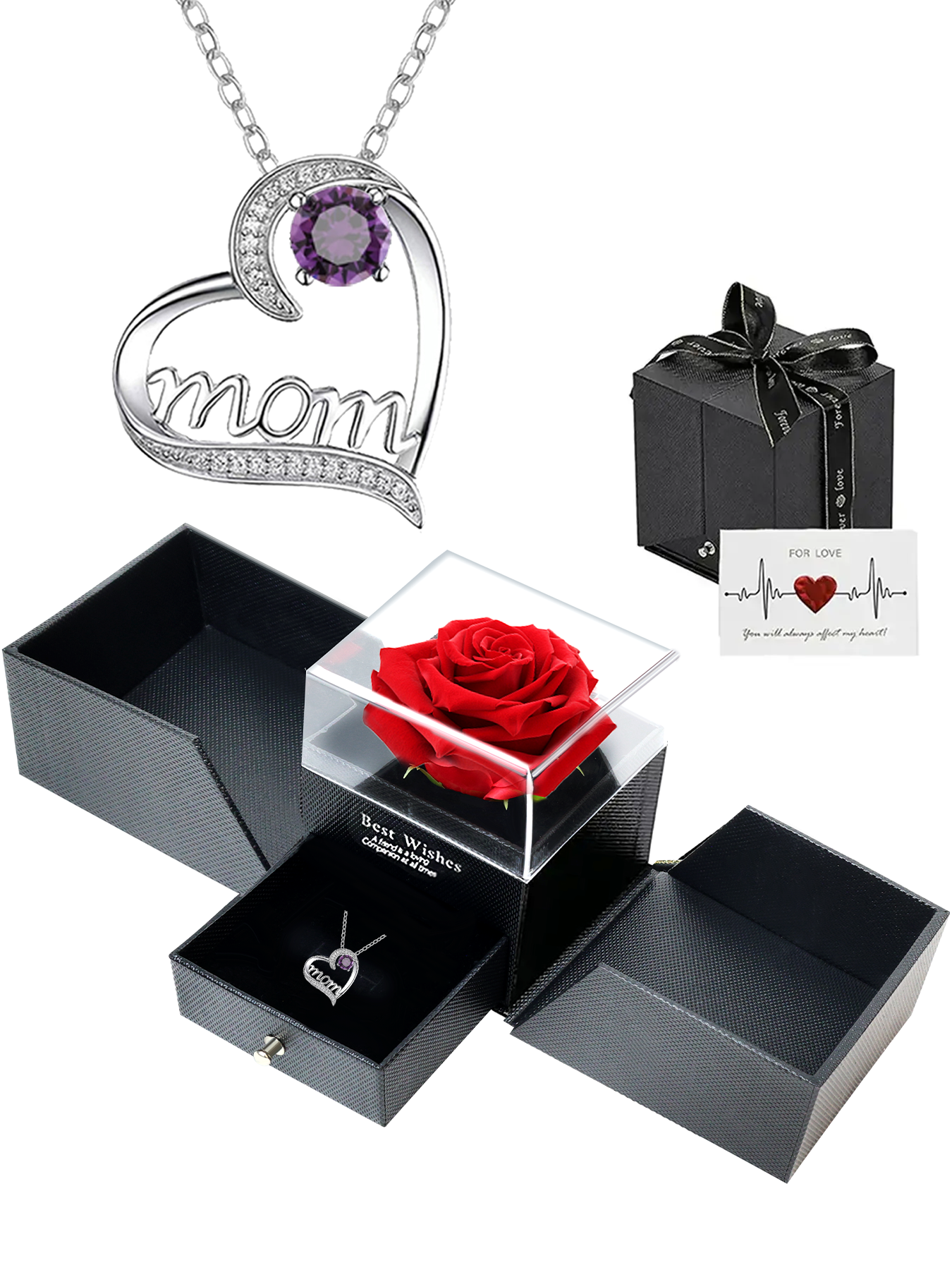 MOM all-match love necklace with double-door rose gift box, heart-shaped necklace for women, Mother's Day jewelry gift, women's necklace, daily holiday gift, anniversary gift, women's jewelry gift, gift for mother and wife