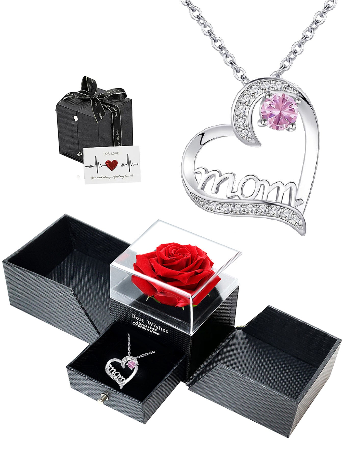 MOM all-match love necklace with double-door rose gift box, heart-shaped necklace for women, Mother's Day jewelry gift, women's necklace, daily holiday gift, anniversary gift, women's jewelry gift, gift for mother and wife