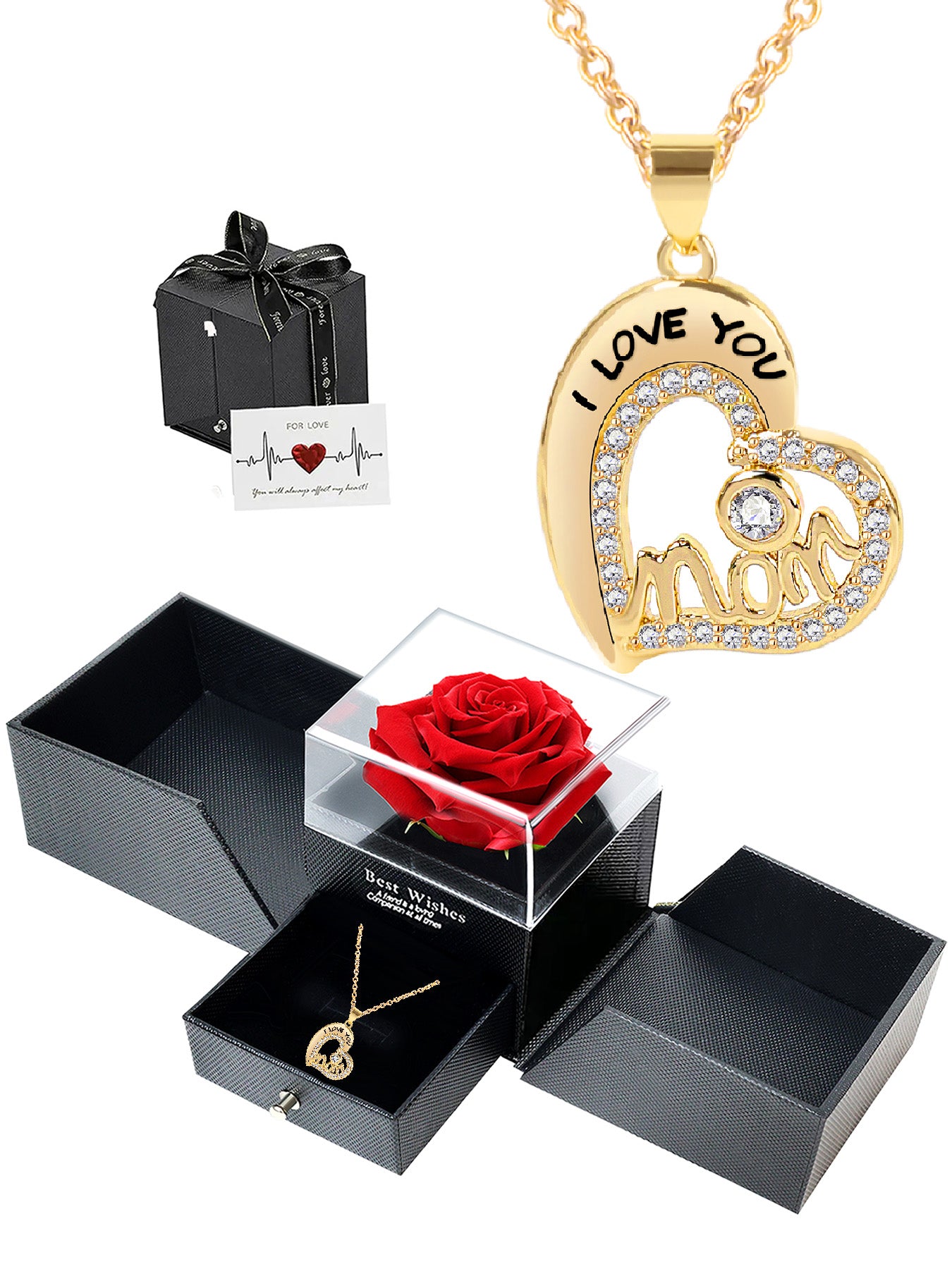 Simple and unique love necklace design with eternal rose gift box, mother's holiday gift, mother women's necklace, female holiday gift, party fashion jewelry, Valentine's Day Thanksgiving anniversary gift, women's jewelry gift, gift for girlfriend mother