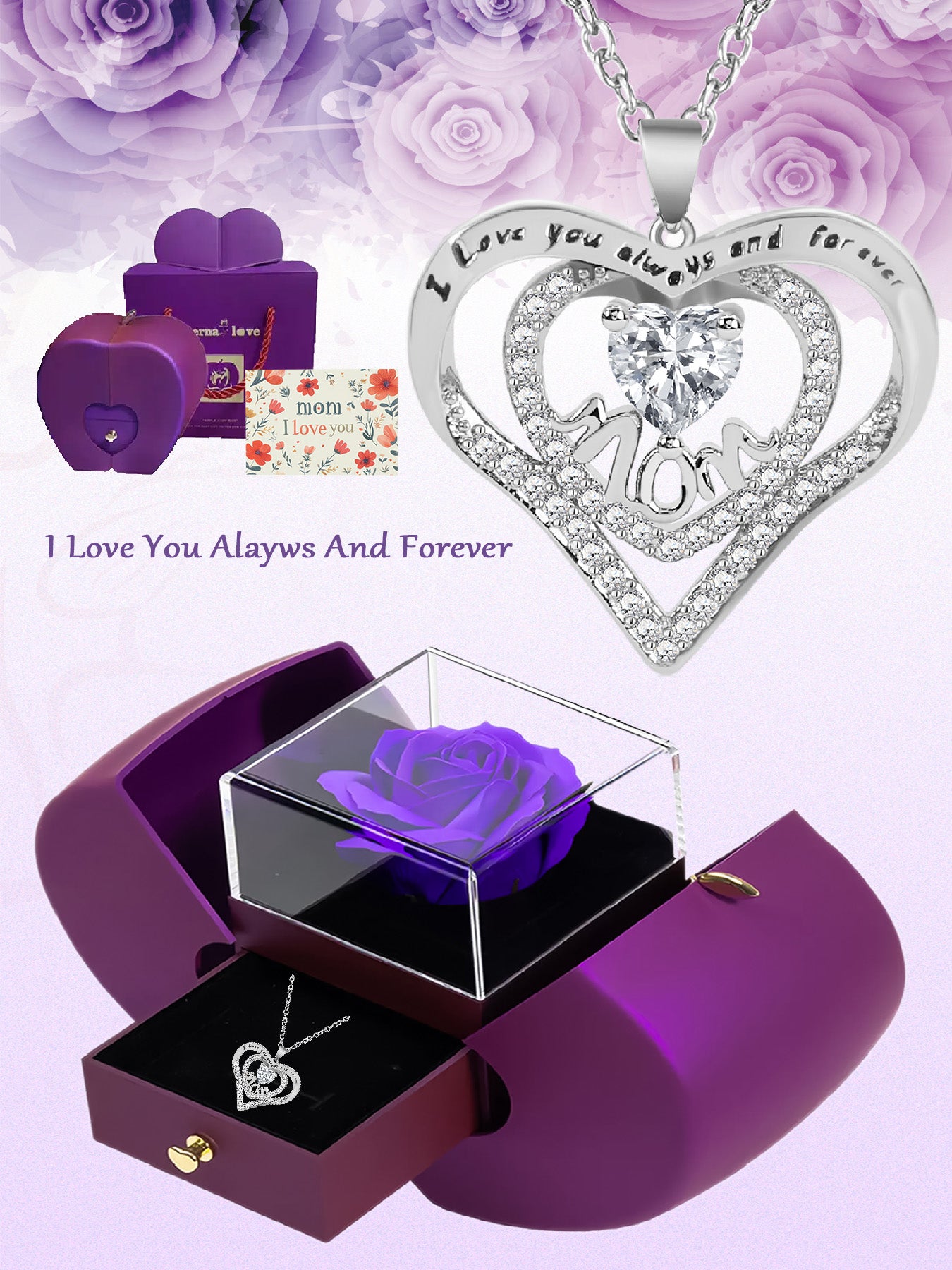 Romantic heart-shaped necklace mom design, anniversary gift for mom and grandma, Mother's Day gift, party fashion jewelry, mom women's necklace, gift for girlfriend, mother and wife, anniversary gift, women's mother necklace, women's jewelry gift