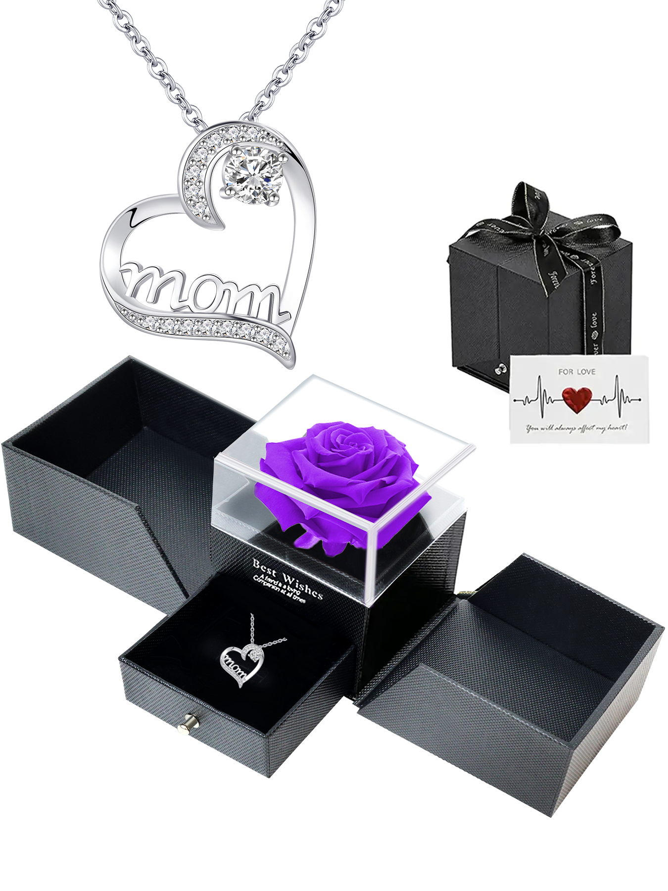 MOM all-match love necklace with double-door rose gift box, heart-shaped necklace for women, Mother's Day jewelry gift, women's necklace, daily holiday gift, anniversary gift, women's jewelry gift, gift for mother and wife