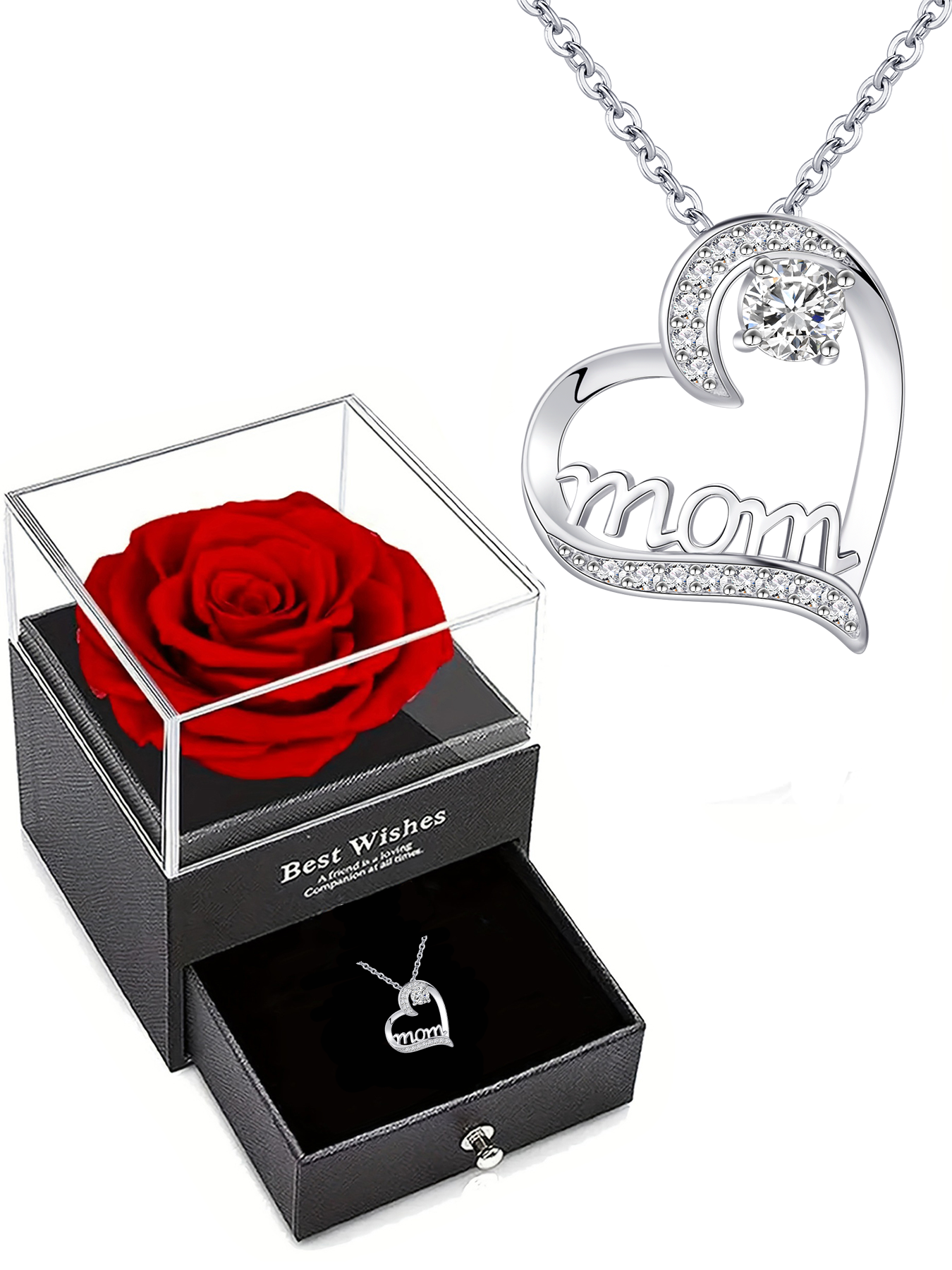 Mom love necklace with exquisite rose gift box, women's mother necklace, Mother's Day gift, holiday gift for mother and grandmother, anniversary gift, gift for wife, Mother's Day gift for mother, birthday holiday gift for women