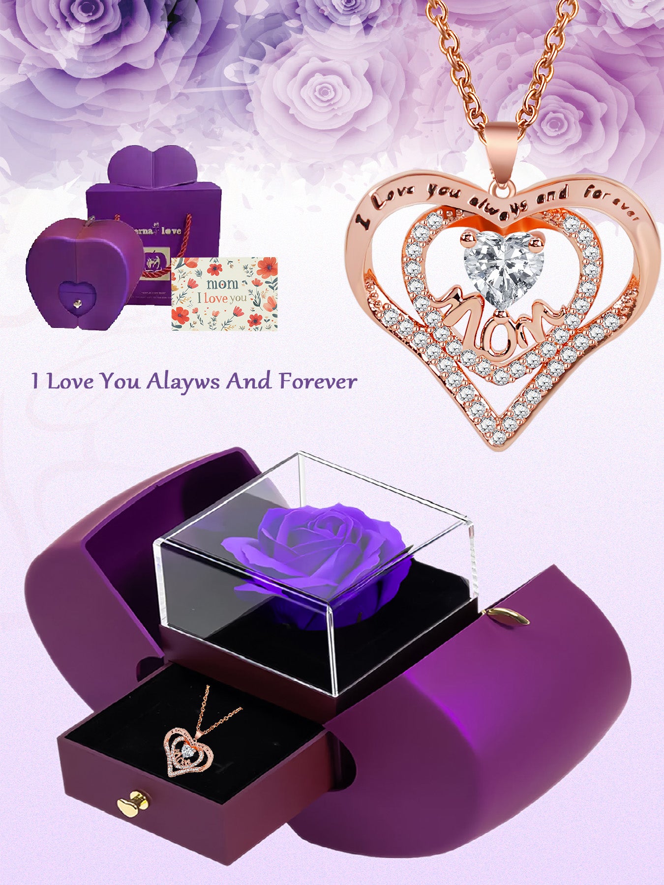 Romantic heart-shaped necklace mom design, anniversary gift for mom and grandma, Mother's Day gift, party fashion jewelry, mom women's necklace, gift for girlfriend, mother and wife, anniversary gift, women's mother necklace, women's jewelry gift