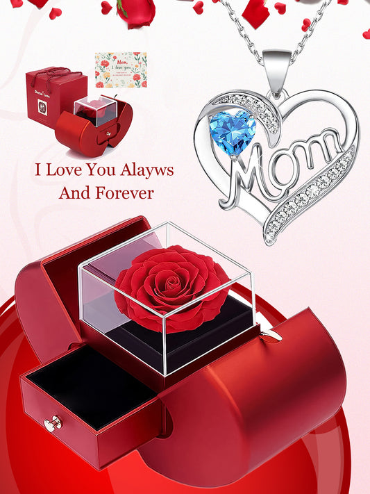 Fashionable design double heart love pendant necklace with apple rose gift box, women's mother necklace, women's rose gift box necklace, Mother's Day gift, holiday gift for mother and grandmother, gift for wife, Mother's Day gift for mother, jewelry birth