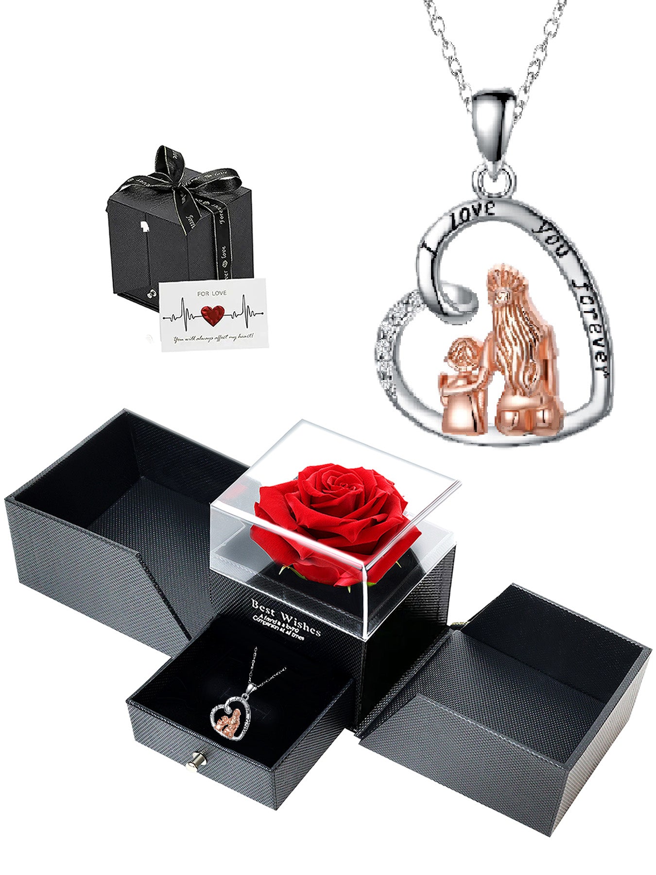 Personalized design heart-shaped necklace with double door rose gift box, women's pendant necklace, women's necklace for Mother's Day, anniversary gift for mom and grandma, Mother's Day gift, party fashion jewelry, mother's necklace, anniversary gift, wom