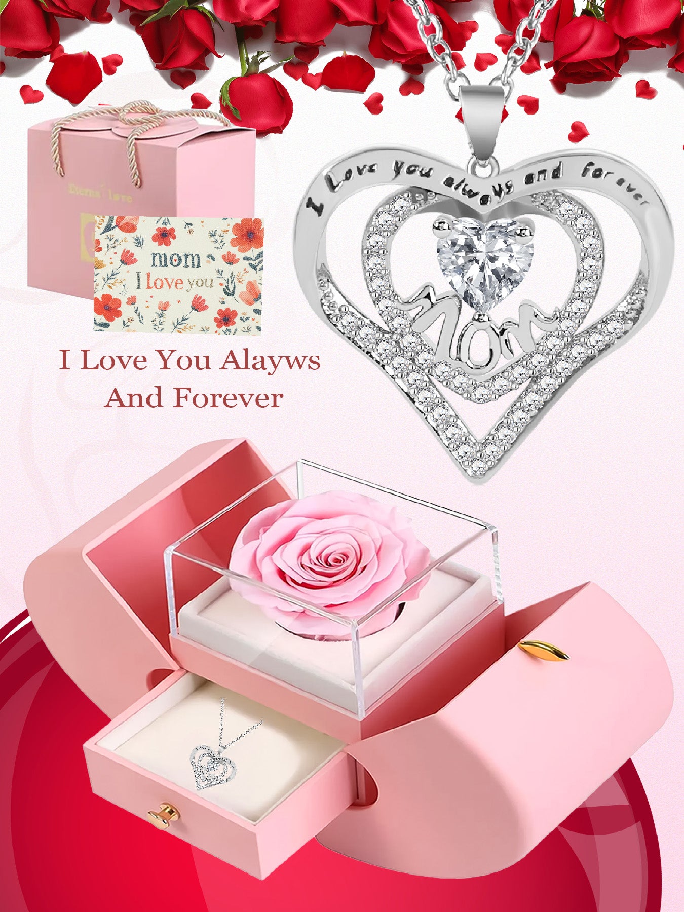 Romantic heart-shaped necklace mom design, anniversary gift for mom and grandma, Mother's Day gift, party fashion jewelry, mom women's necklace, gift for girlfriend, mother and wife, anniversary gift, women's mother necklace, women's jewelry gift