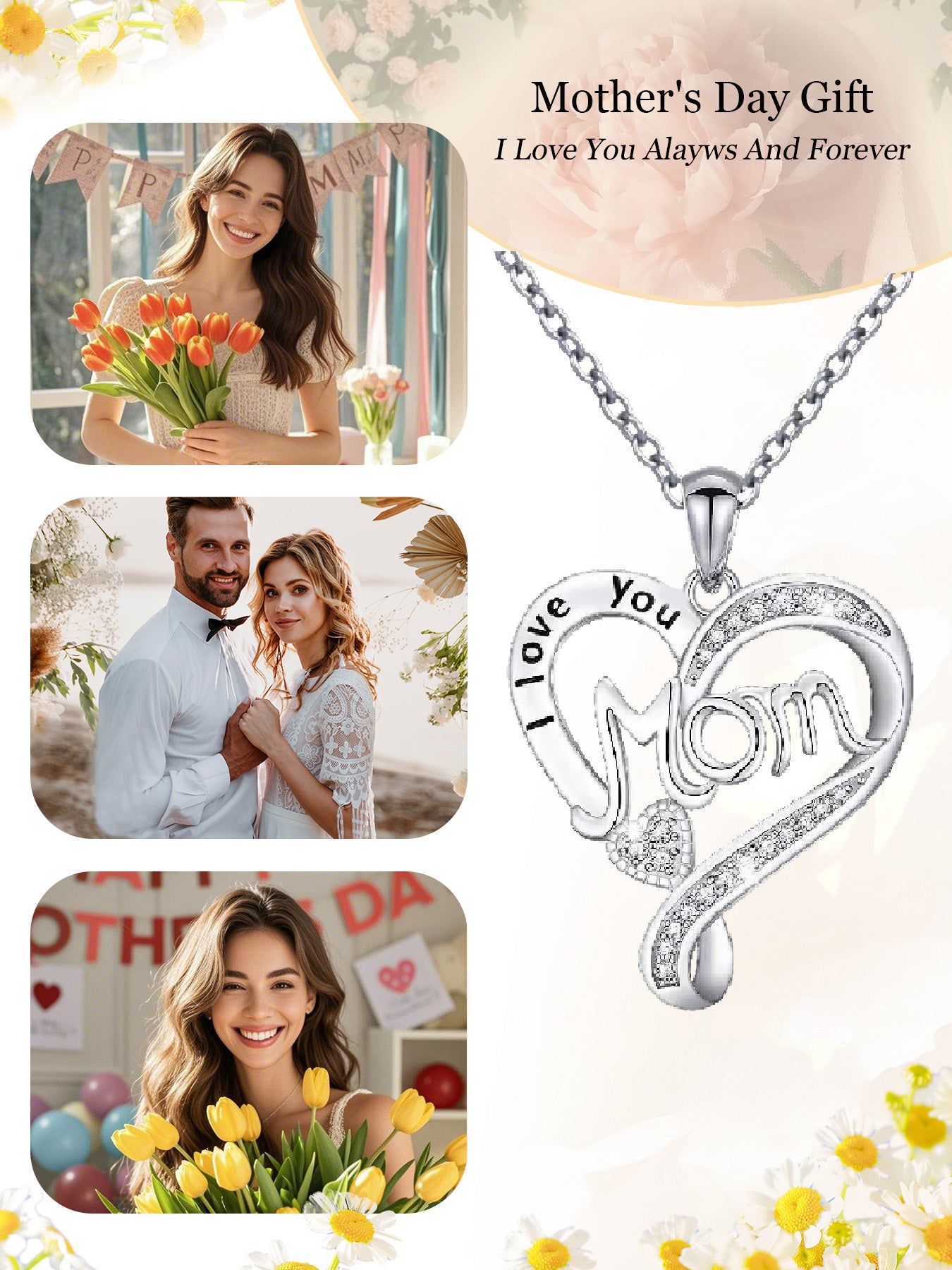 Mom style double heart necklace with eternal rose gift box, women's pendant necklace, women's jewelry gifts, mother's day women's necklace, anniversary gifts for mom and grandma, mother's day gifts, party fashion jewelry, mom women's necklace, anniversary