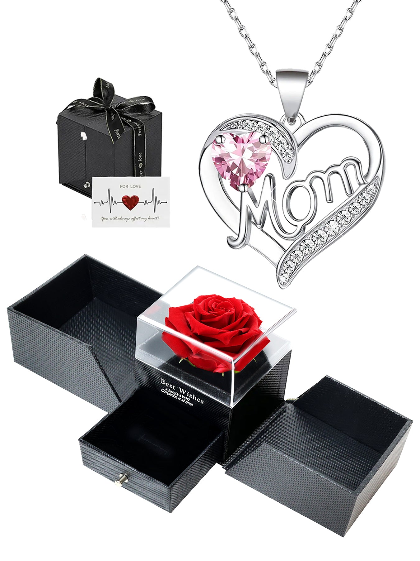Double Heart Love Simple Pendant Necklace Double Door Rose Gift Box, Women's Mother's Necklace, Women's Rose Gift Box Necklace, Mother's Day Gift, Holiday Gift for Mom and Grandma, Gift for Wife, Mother's Day Gift for Mom, Jewelry Birthday Gift for Women,