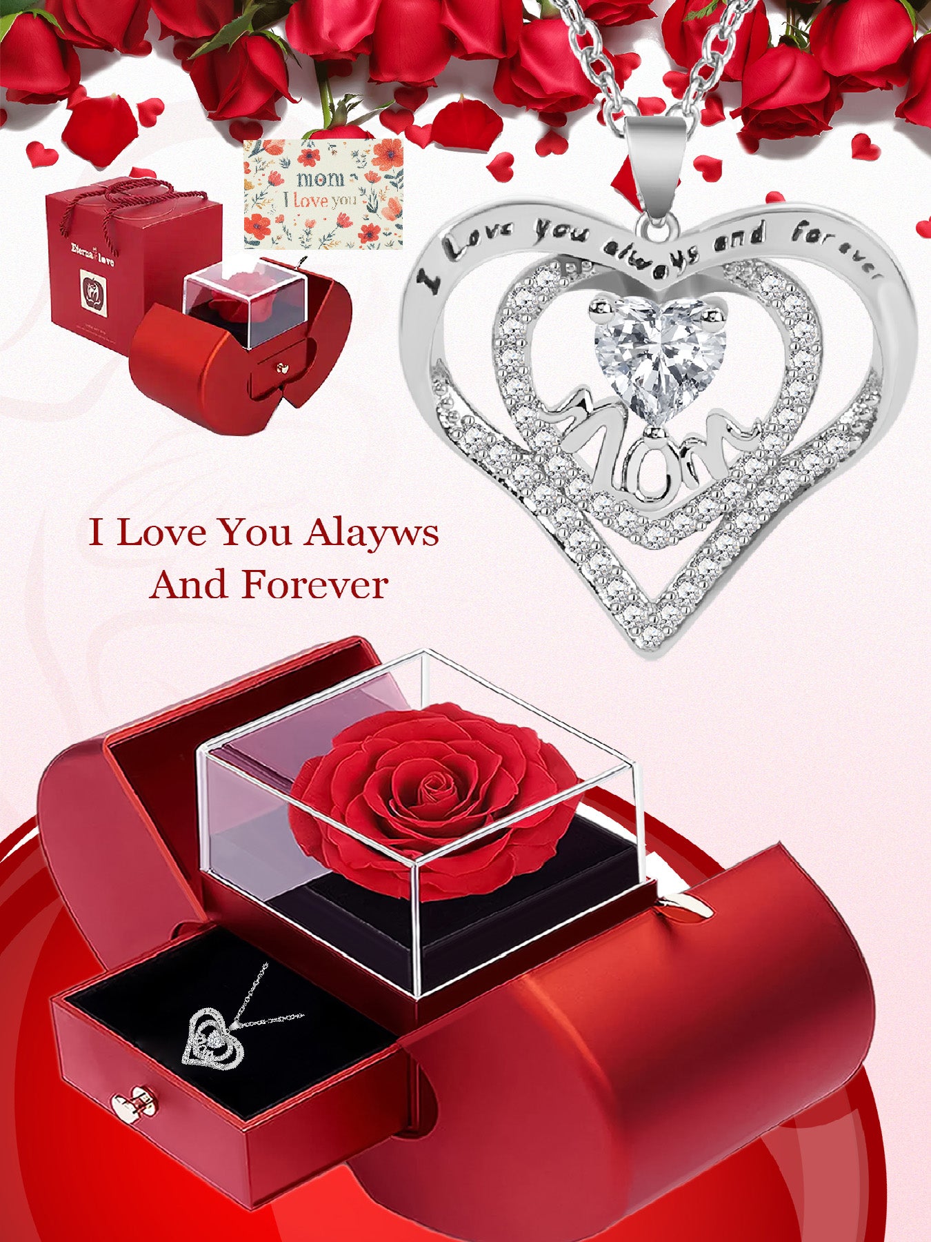 Romantic heart-shaped necklace mom design, anniversary gift for mom and grandma, Mother's Day gift, party fashion jewelry, mom women's necklace, gift for girlfriend, mother and wife, anniversary gift, women's mother necklace, women's jewelry gift