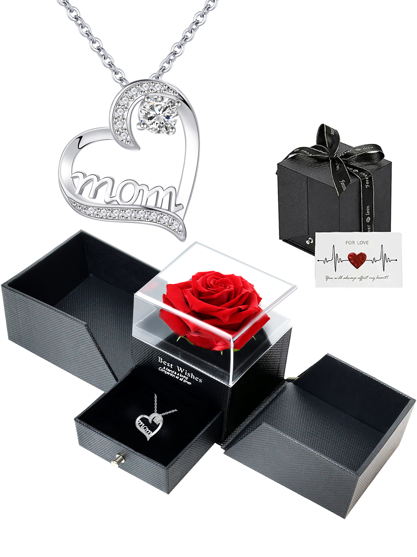MOM all-match love necklace with double-door rose gift box, heart-shaped necklace for women, Mother's Day jewelry gift, women's necklace, daily holiday gift, anniversary gift, women's jewelry gift, gift for mother and wife