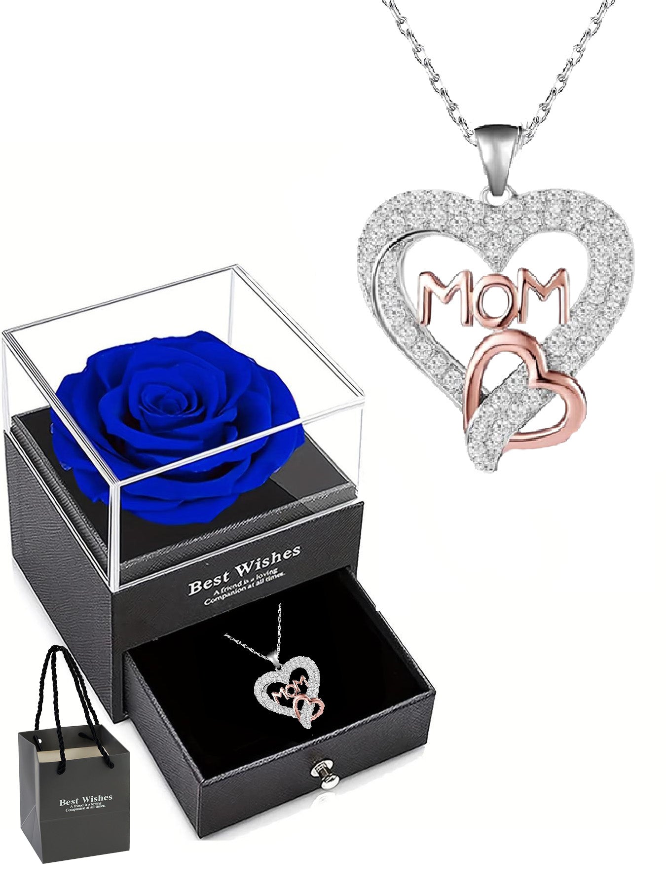 Romantic double heart necklace with rose gift box, holiday gift for mom, grandma, grandmother, holiday gift for family on Mother's Day, daily holiday gift, Christmas, Thanksgiving, Valentine's Day, anniversary gift, women's necklace, women's jewelry gift,