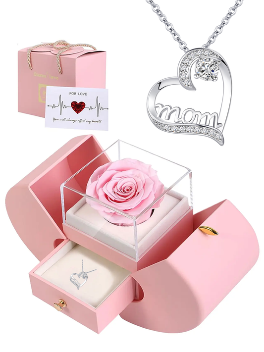Heart-shaped women's pendant necklace with rose apple gift box, Mother's Day gift for mom, wedding anniversary gift for wife, romantic women's holiday gift, anniversary gift for mom and grandma, female holiday gift