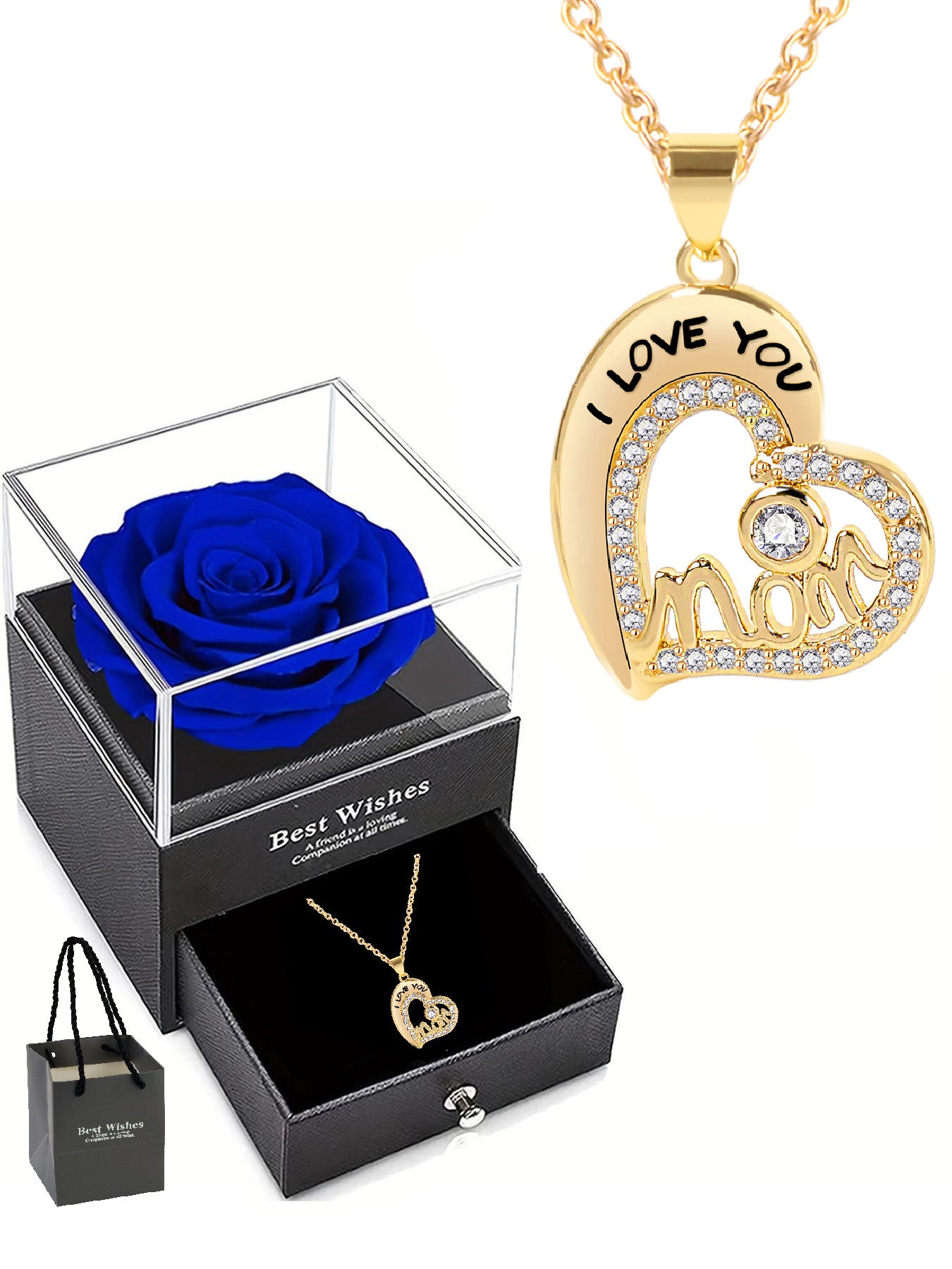 Unique love pendant necklace design with romantic rose gift box, mother's holiday gift, mother women's necklace, women's holiday gift, party fashion jewelry, Valentine's Day Thanksgiving anniversary gift, women's jewelry gift, gift for girlfriend mother w