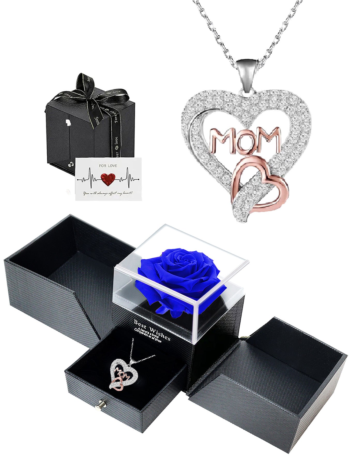 Romantic double heart necklace with double door rose gift box, holiday gift for mom, grandma, grandmother, holiday gift for family on Mother's Day, daily holiday gift, Christmas, Thanksgiving, Valentine's Day, anniversary gift, women's necklace, women's j