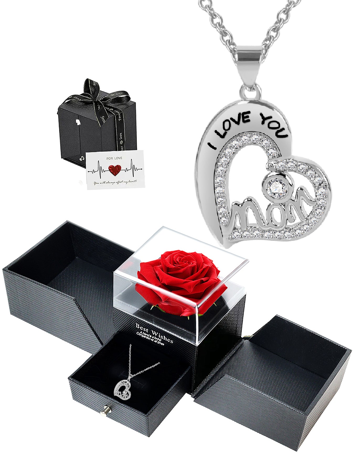 Simple and unique love necklace design with eternal rose gift box, mother's holiday gift, mother women's necklace, female holiday gift, party fashion jewelry, Valentine's Day Thanksgiving anniversary gift, women's jewelry gift, gift for girlfriend mother